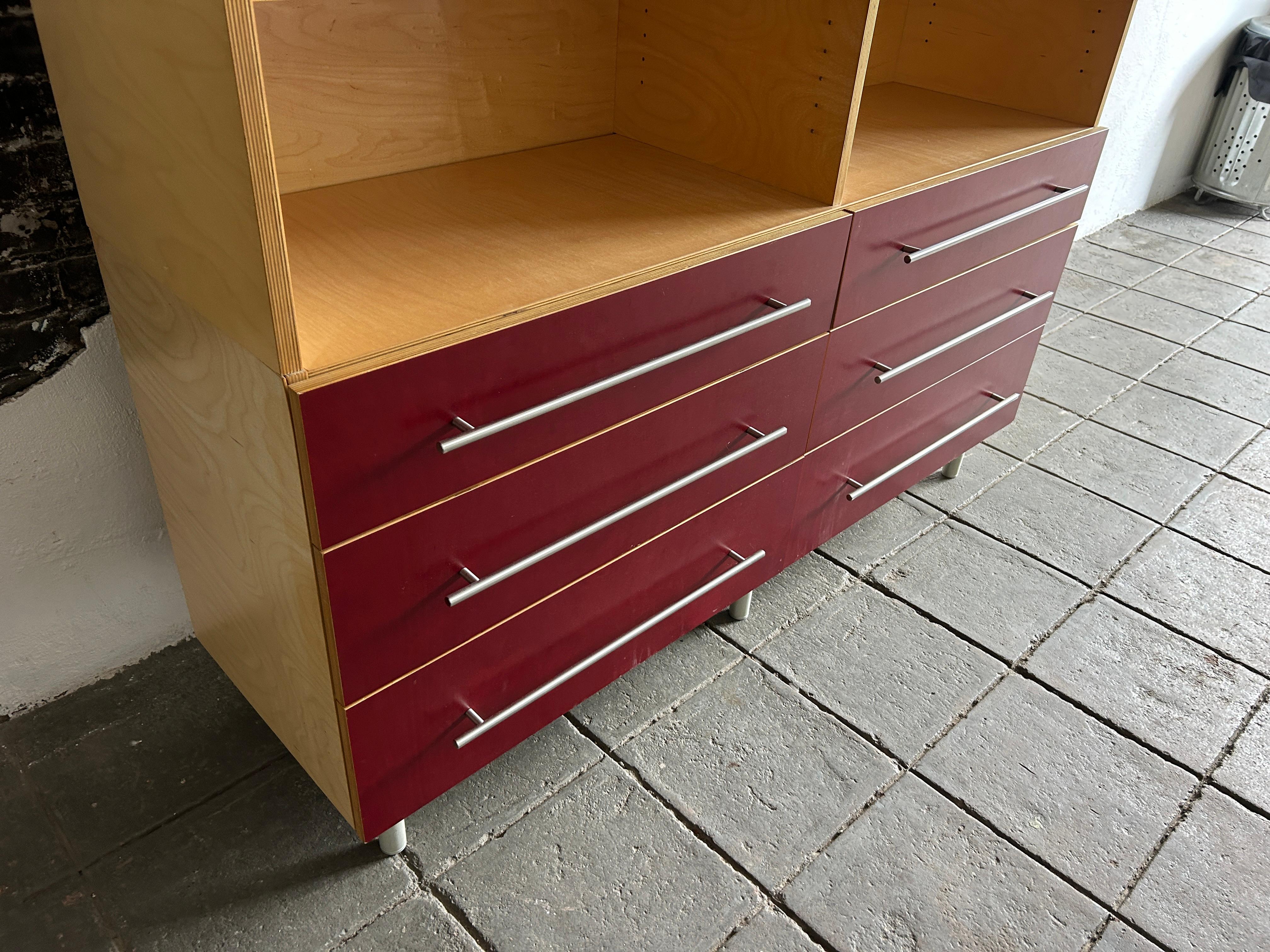 Modern custom high end plywood wall unit dresser credenza upper cabinets shelves For Sale 2