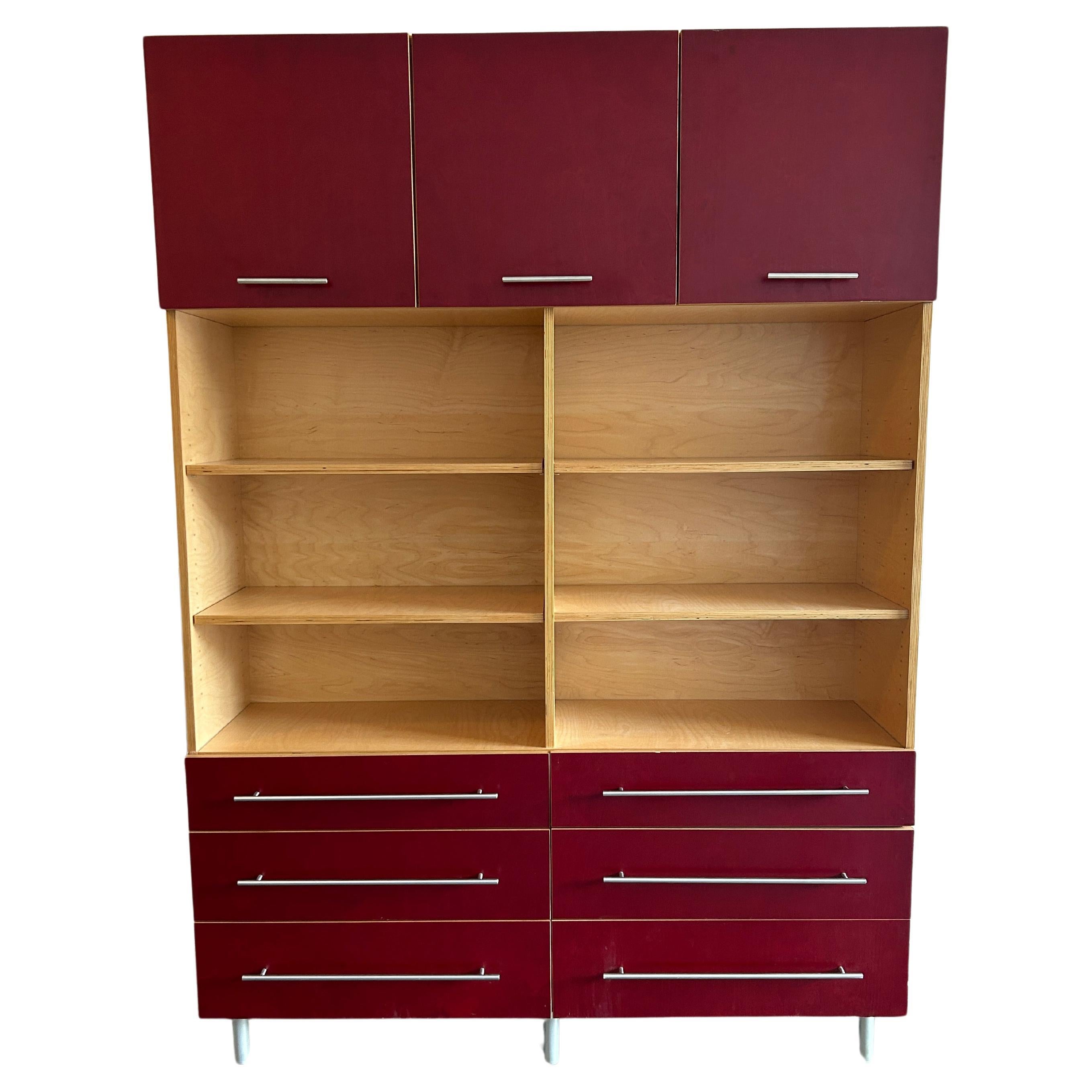 Modern custom high end plywood wall unit dresser credenza upper cabinets shelves For Sale