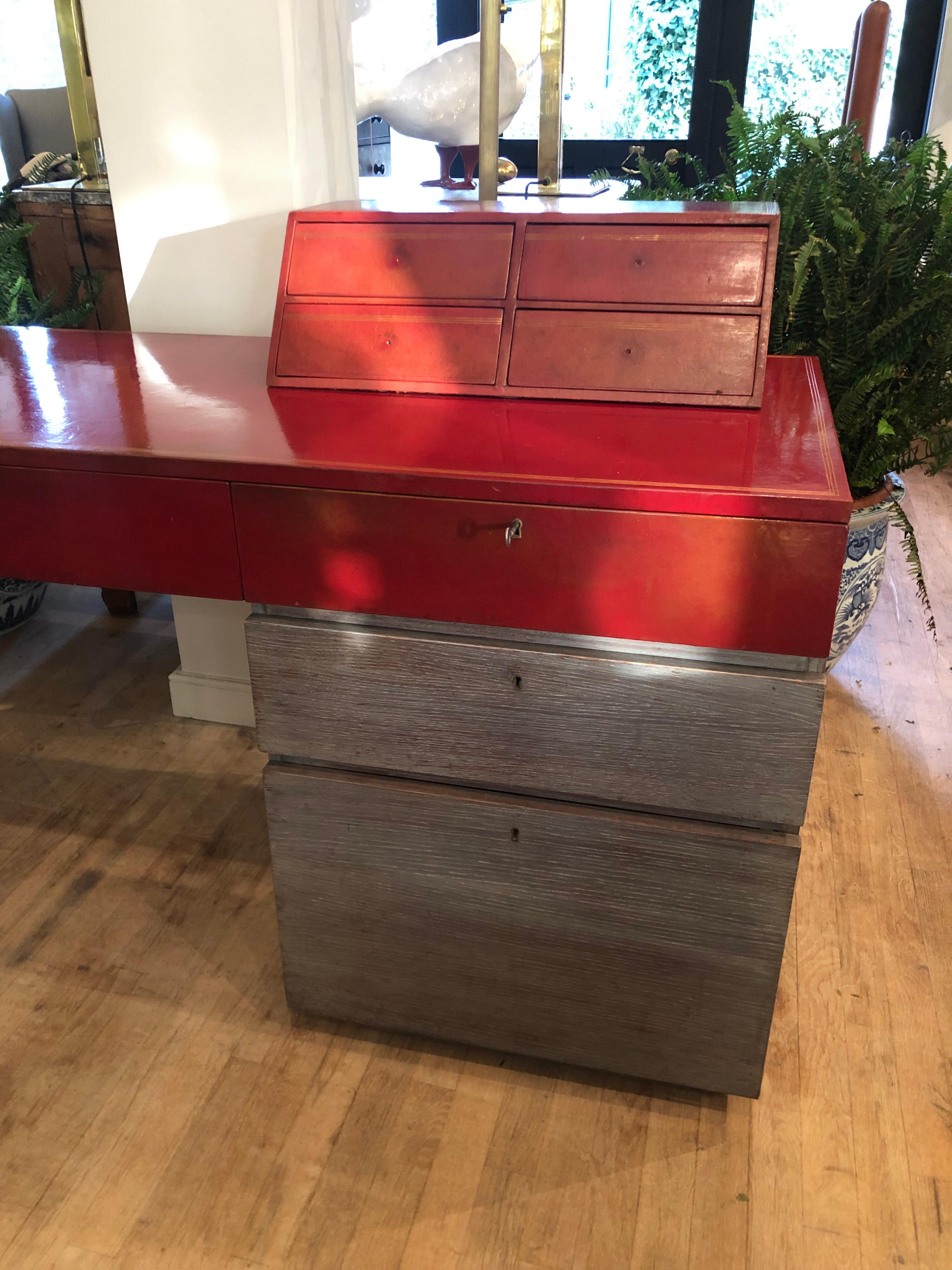 Modern Custom Leather and Cerused Oak L-Shaped Desk In Good Condition In East Hampton, NY