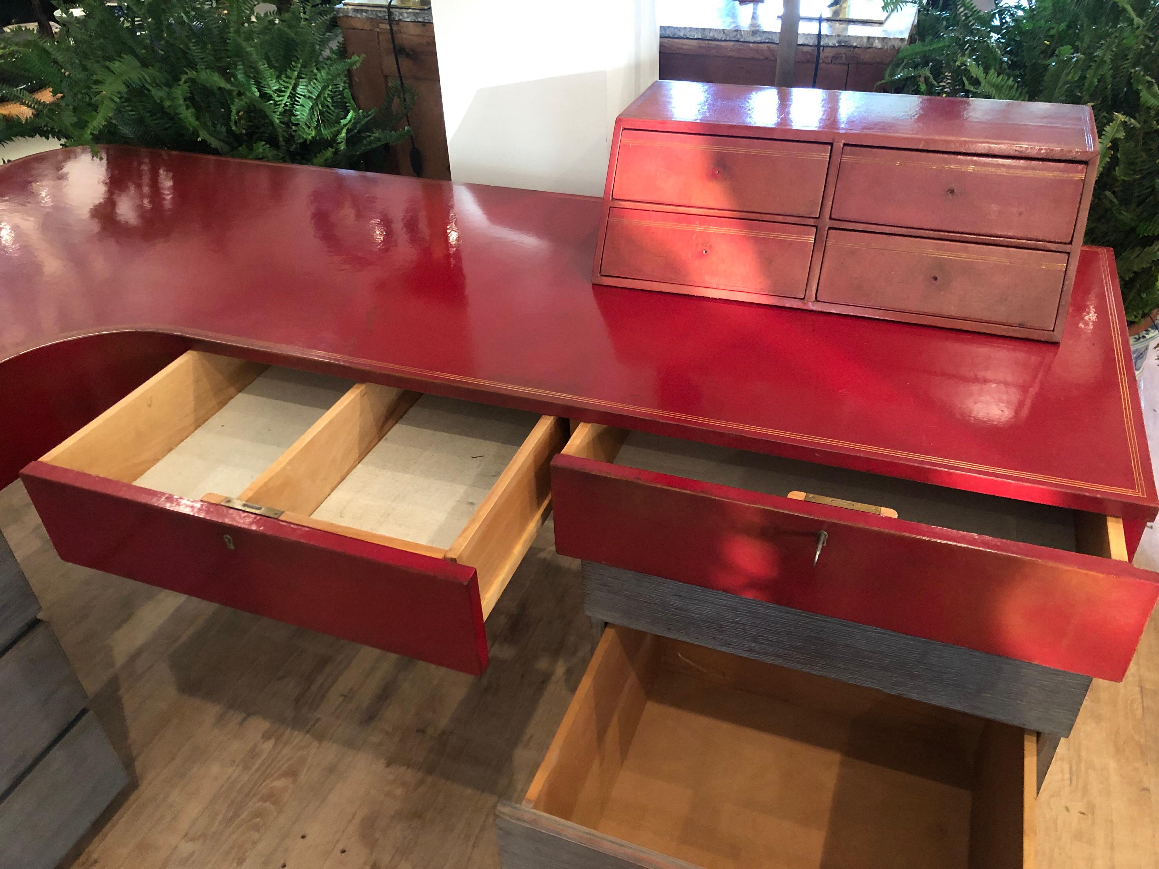 Modern Custom Leather and Cerused Oak L-Shaped Desk 1