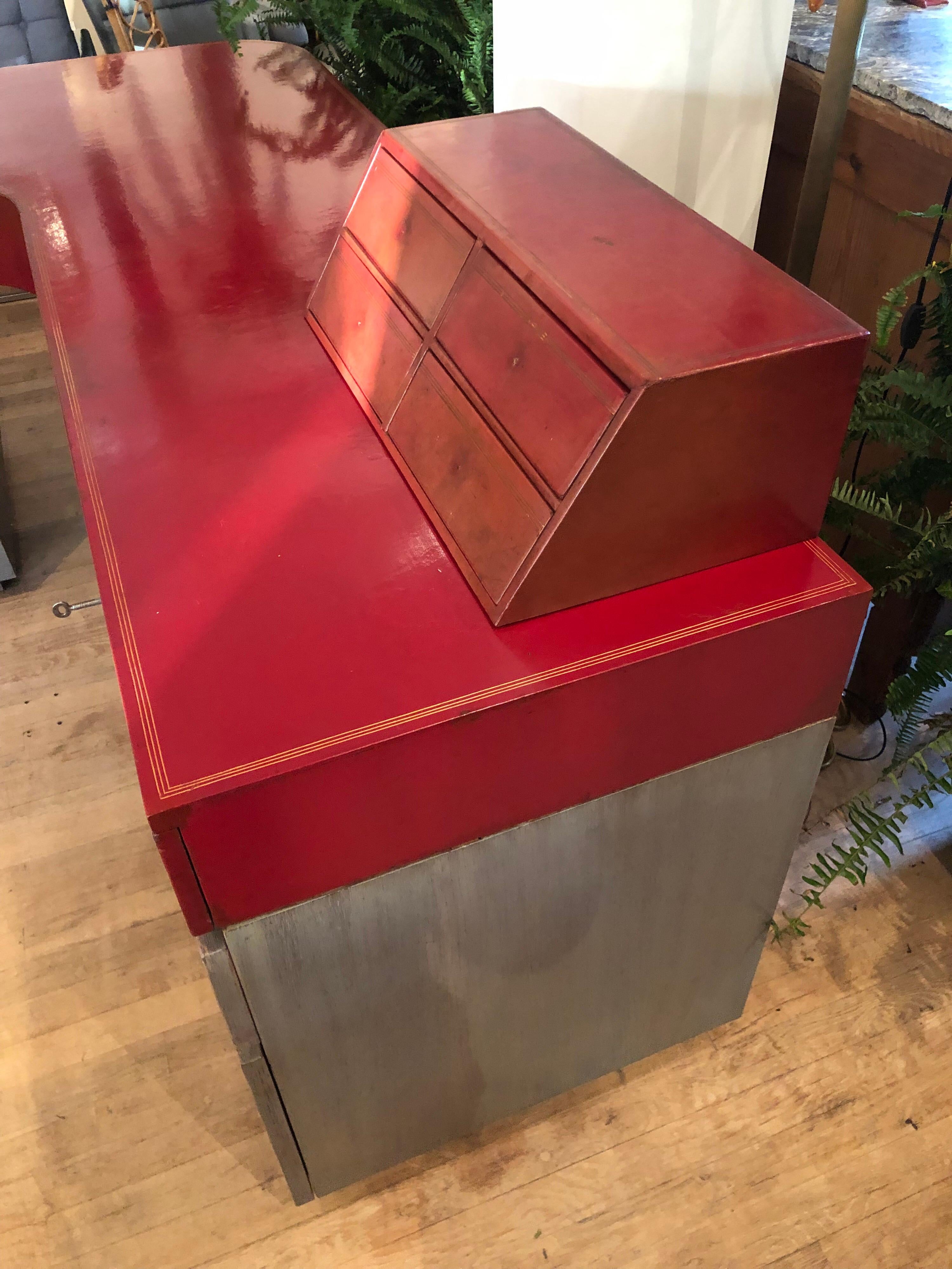 Modern Custom Leather and Cerused Oak L-Shaped Desk 2