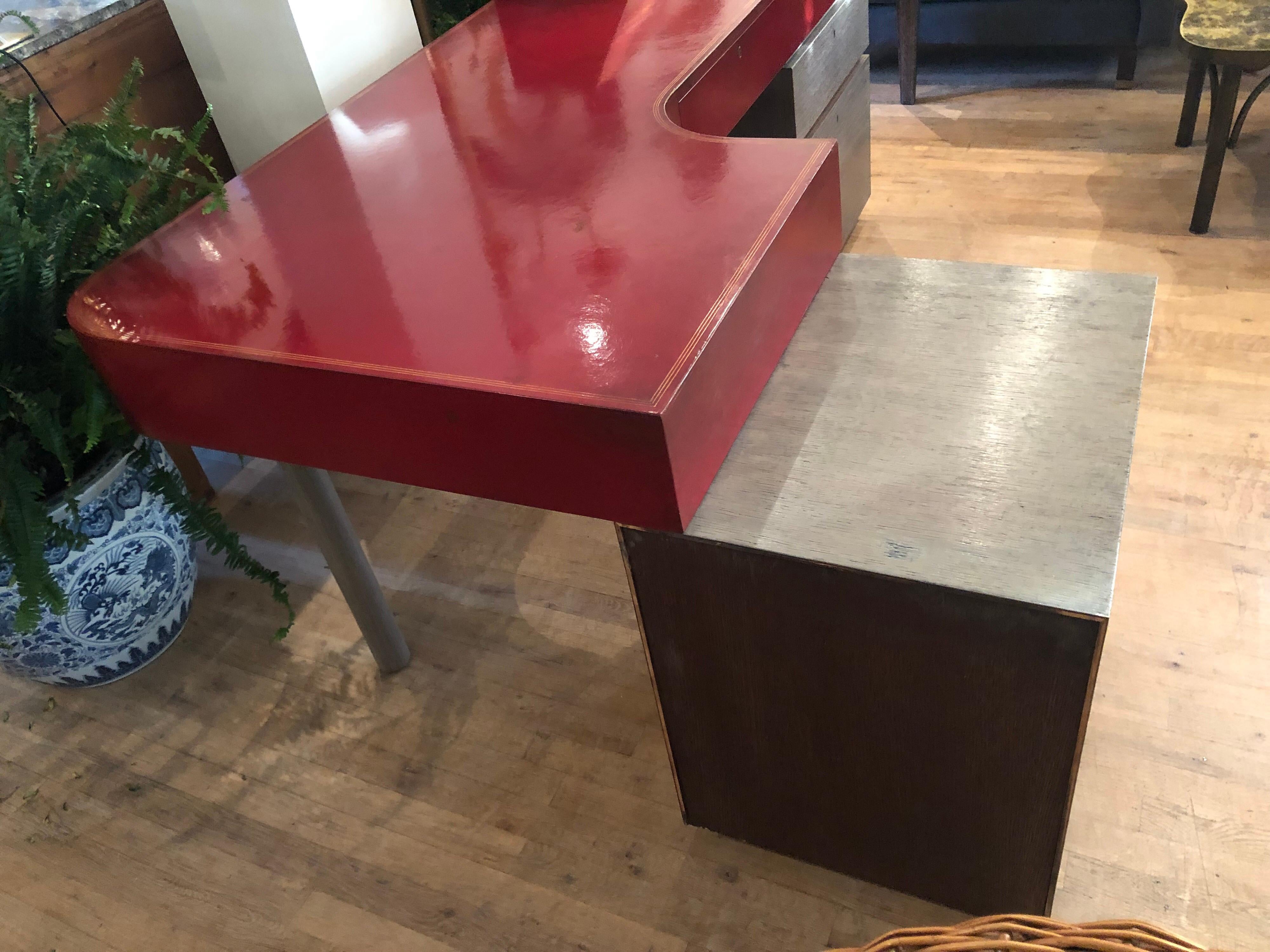 Modern Custom Leather and Cerused Oak L-Shaped Desk 3