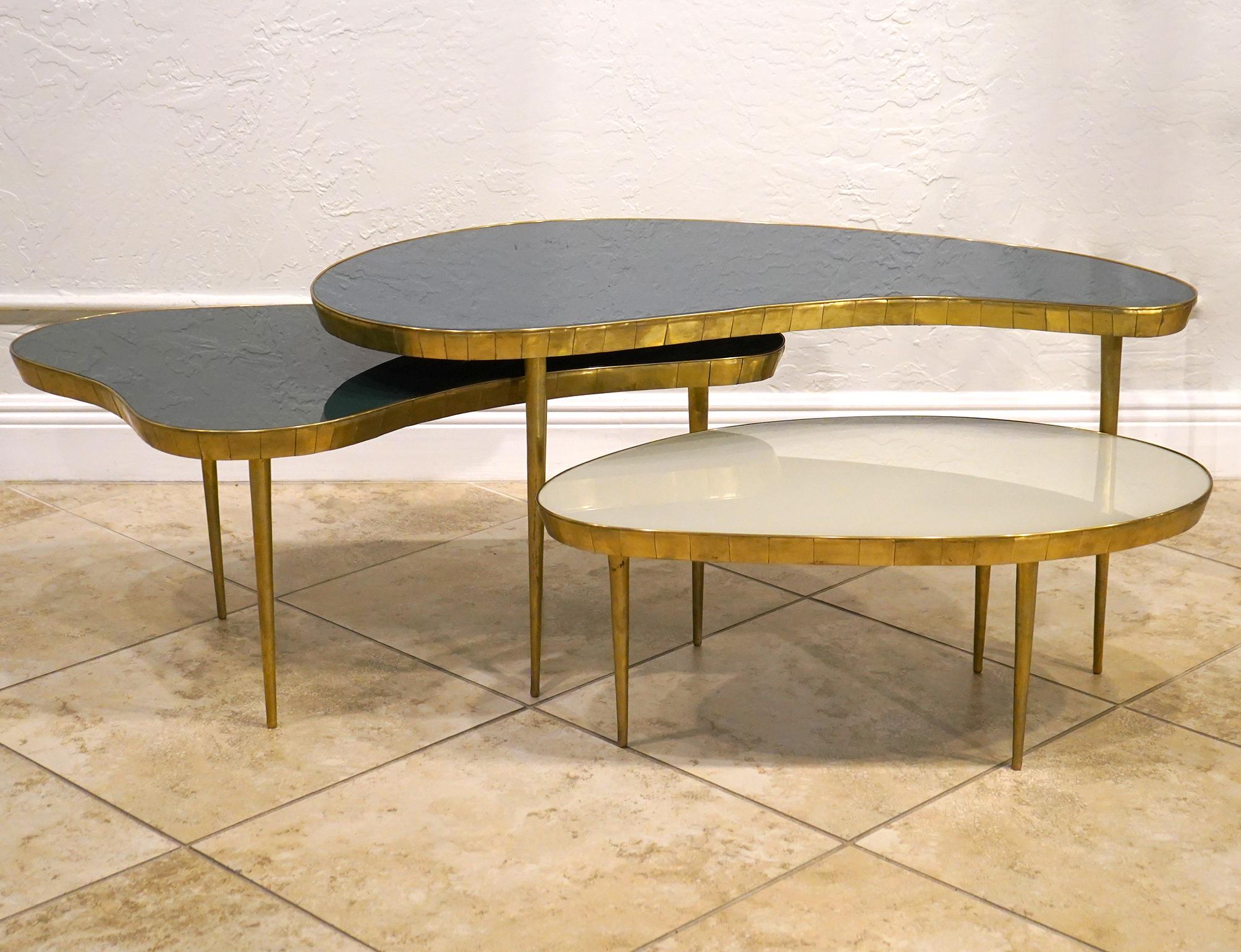 Mid-Century Modern Modern Custom Made Italian Brass and Glass Stacking Tables