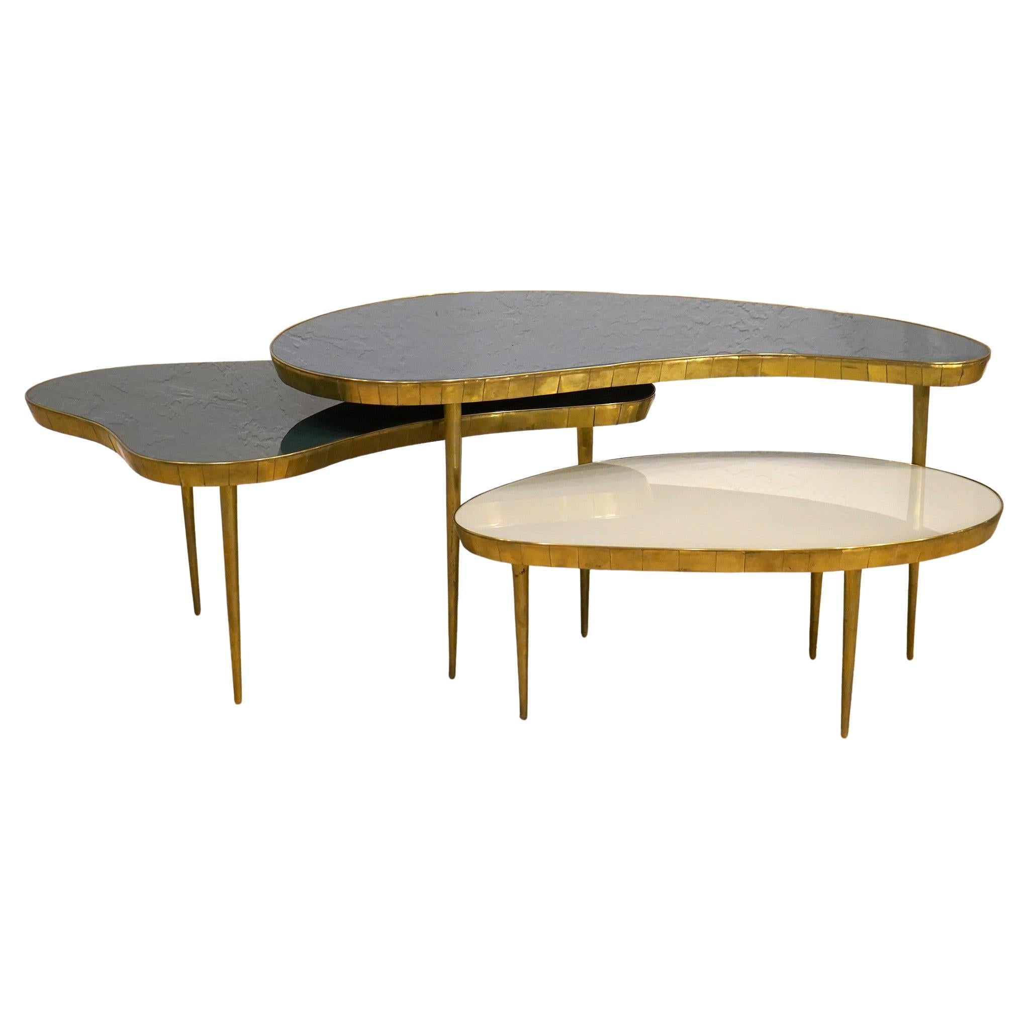 Modern Custom Made Italian Brass and Glass Stacking Tables
