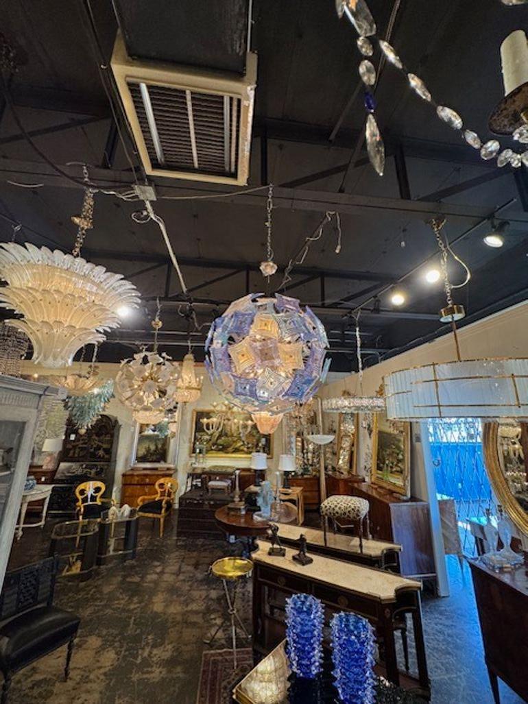 Fantastic modern custom multicolored Murano Sputnik chandelier. In the colors of blue, turquoise and white. Very impressive! A true work of art.
30 dia x 40 h