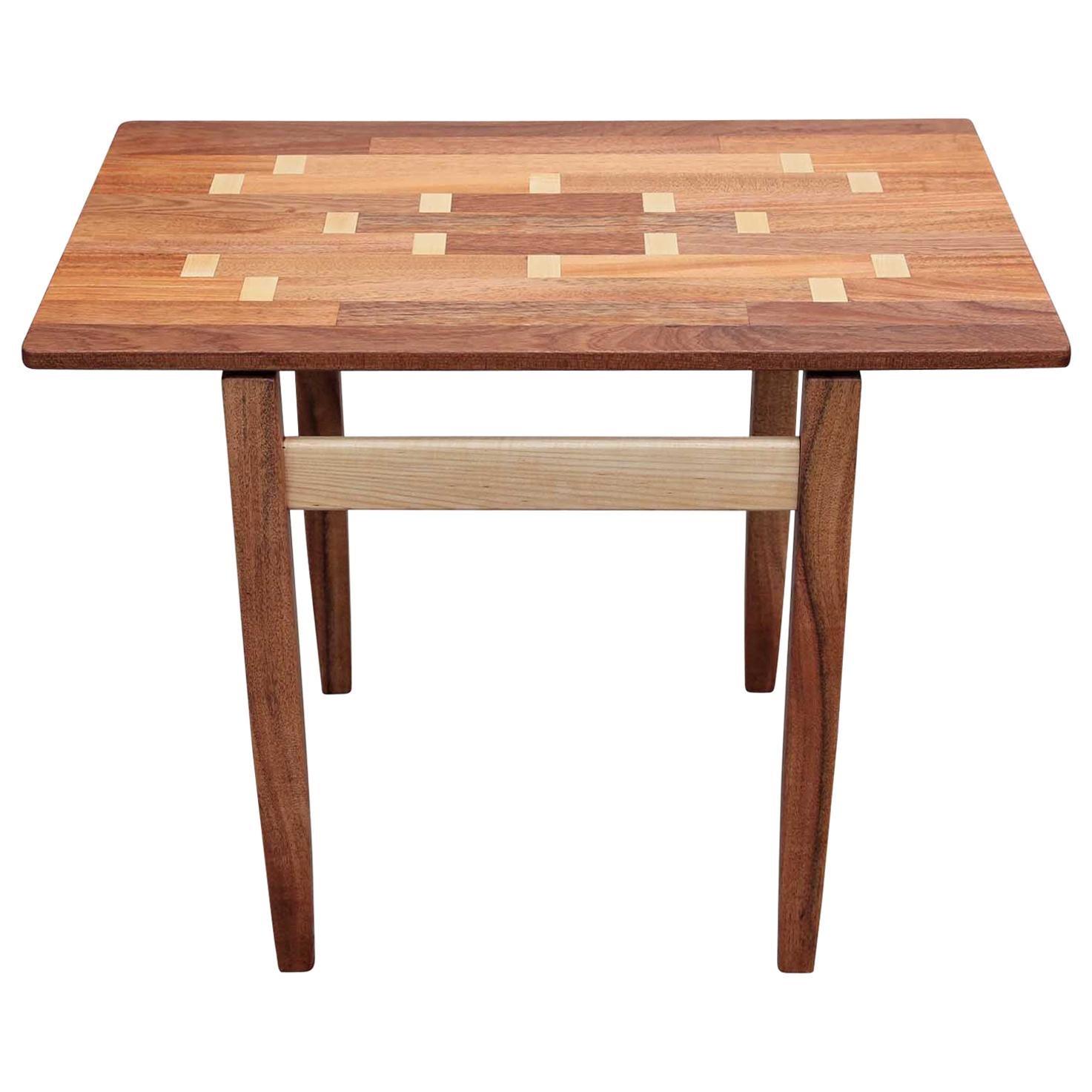 Modern Custom Norm Stoeker Mahogany and Maple Wood inlaid Rectangle Side Table
