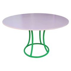 Modern Custom Pink Finish Dining Table with Bright Green Lacquer Rattan Base