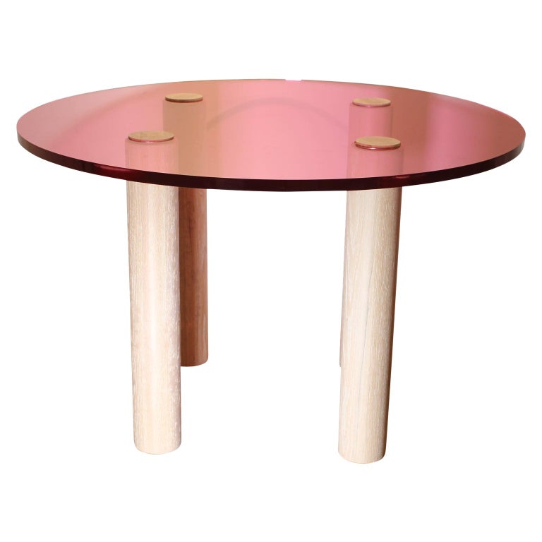 Modern Custom Pop Pink Lucite Dinning Table with Custom Oak Legs at 1stDibs