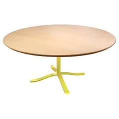 Modern Custom Round White Top Dining Table with Neon Yellow Base