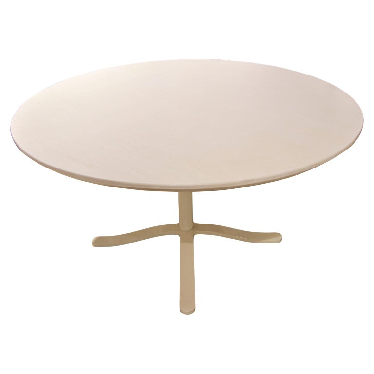 Modern Custom Round White Top Dining Table with White Base For Sale at
