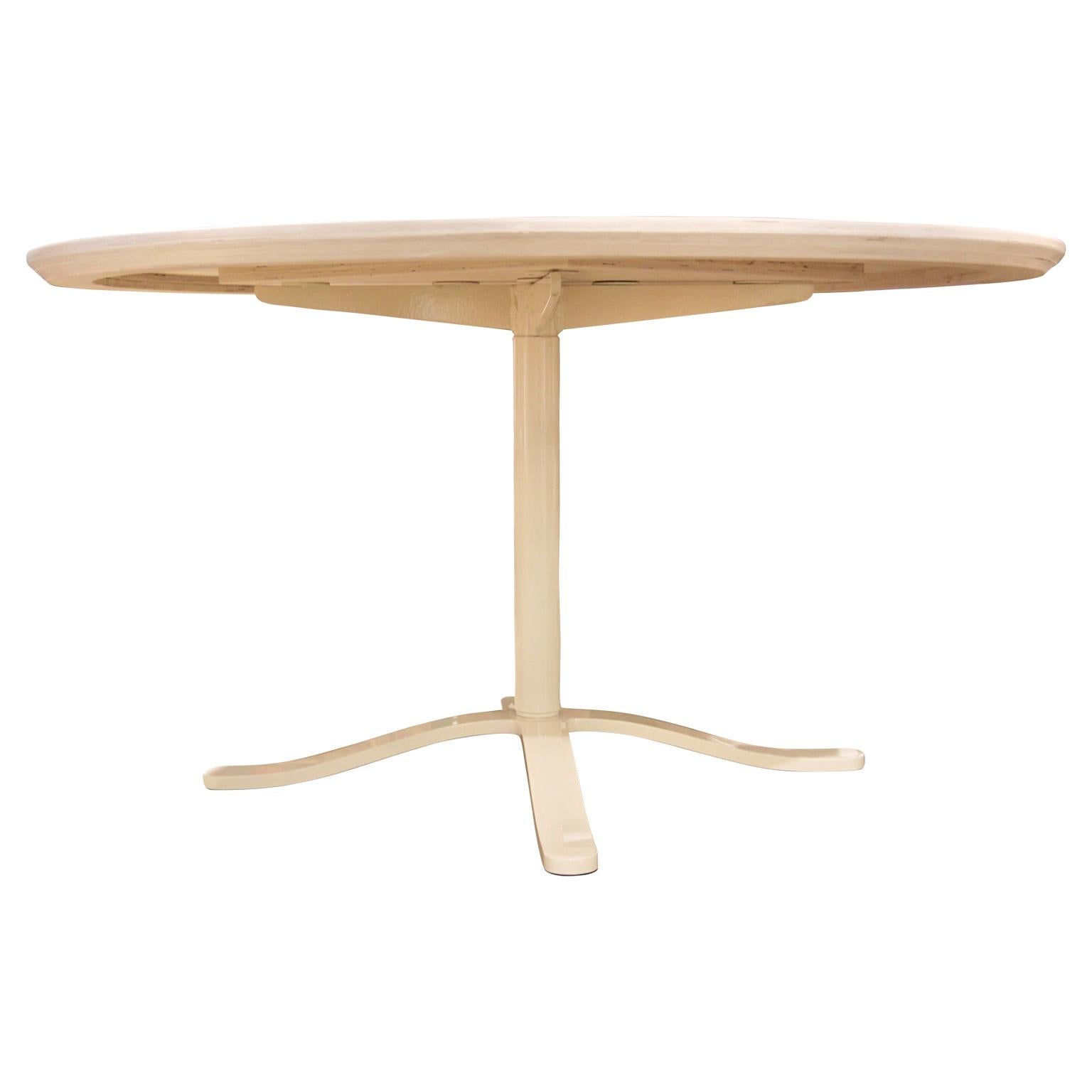 American Modern Custom Round White Top Dining Table with White Base