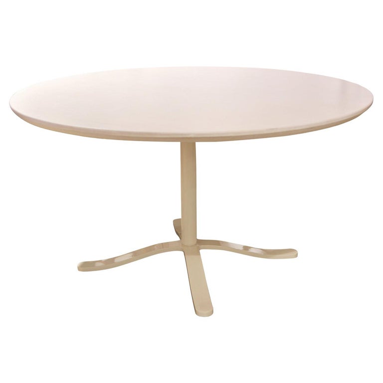 Modern Custom Round White Top Dining Table with White Base For Sale at