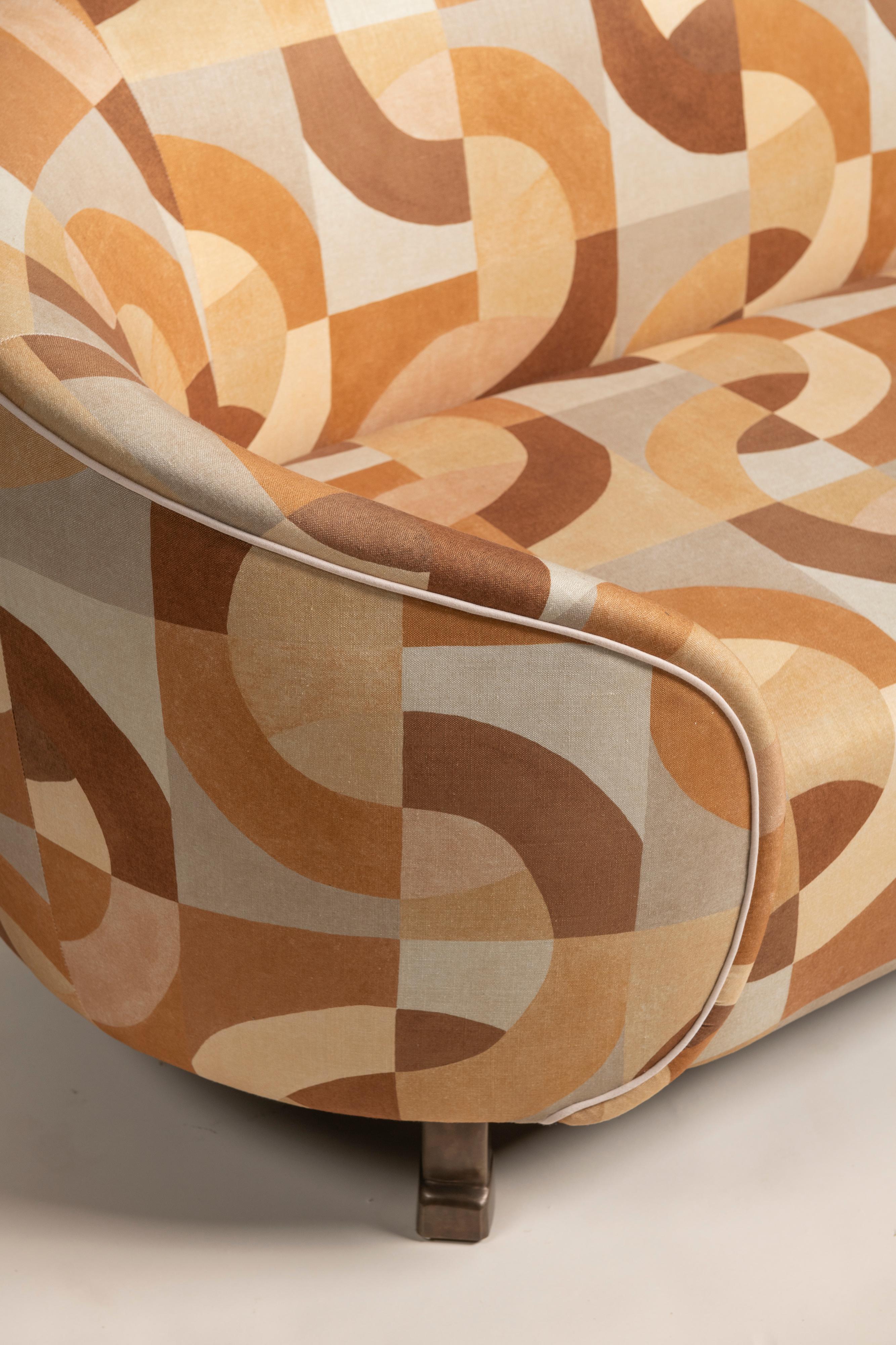 Modern Custom Settee in Linen, Poplar and Cast Bronze, USA 2020 For Sale 1