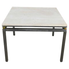 Modern Custom Tube Steel End Table Travertine Top & Brass Plate Sphere Details