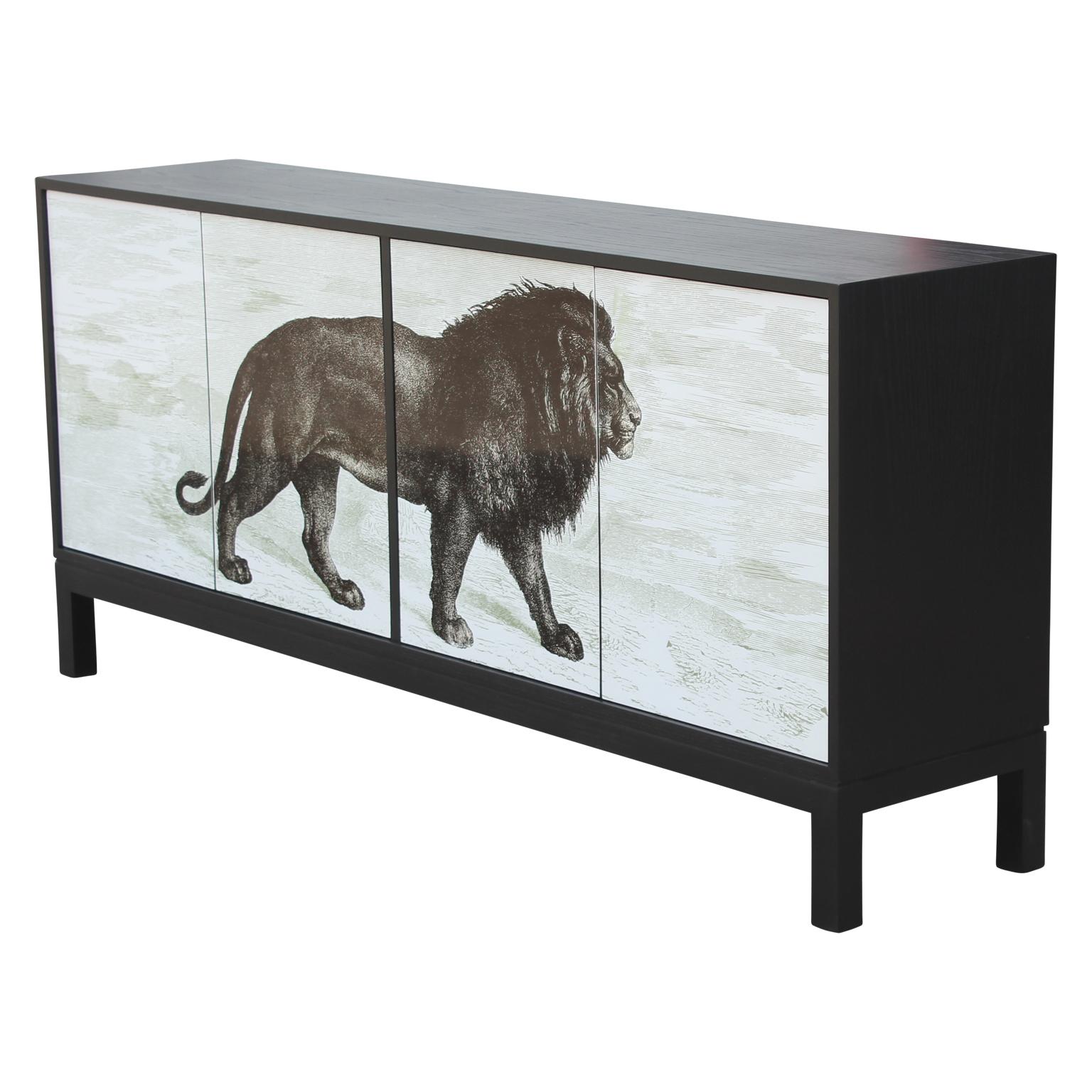 American Modern Custom Credenza or Sideboard in Black with Sublimated Lion