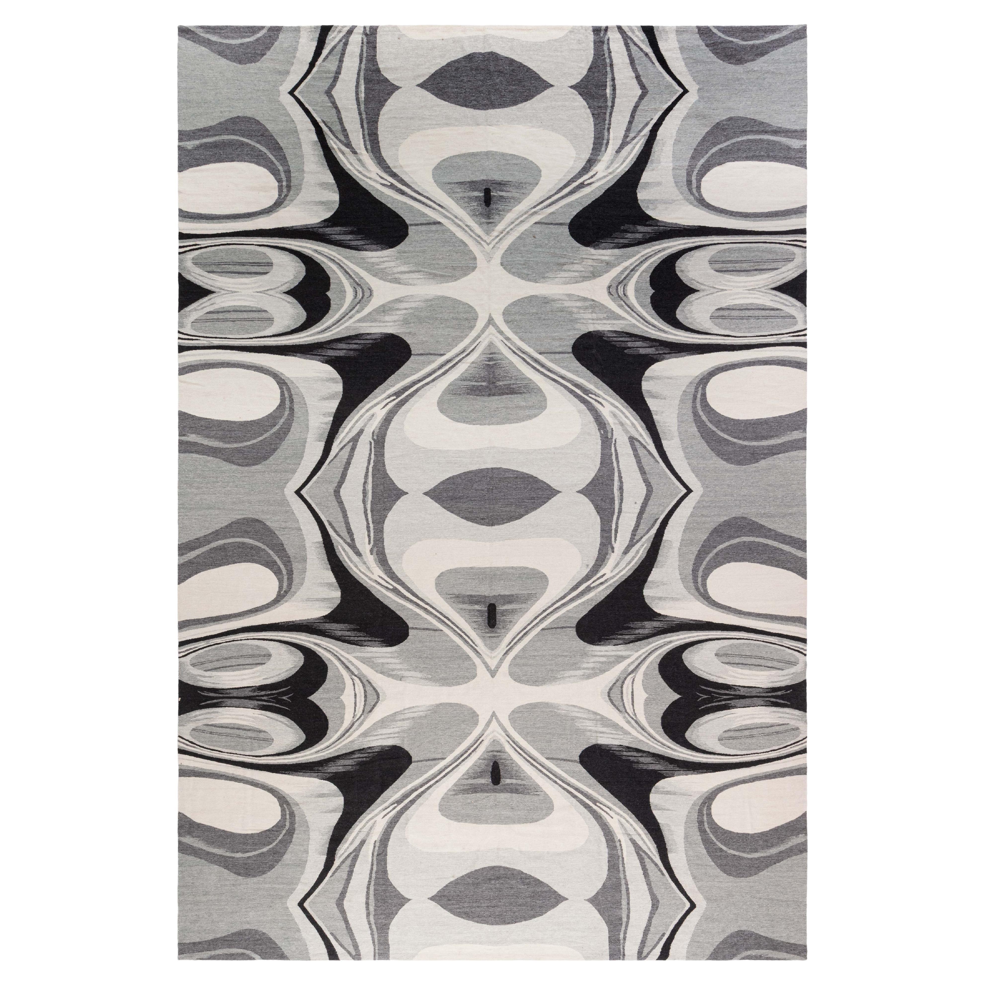 Moderner "Zyklon" Abstrakter Flachgewebe-Teppich von Doris Leslie Blau im Angebot