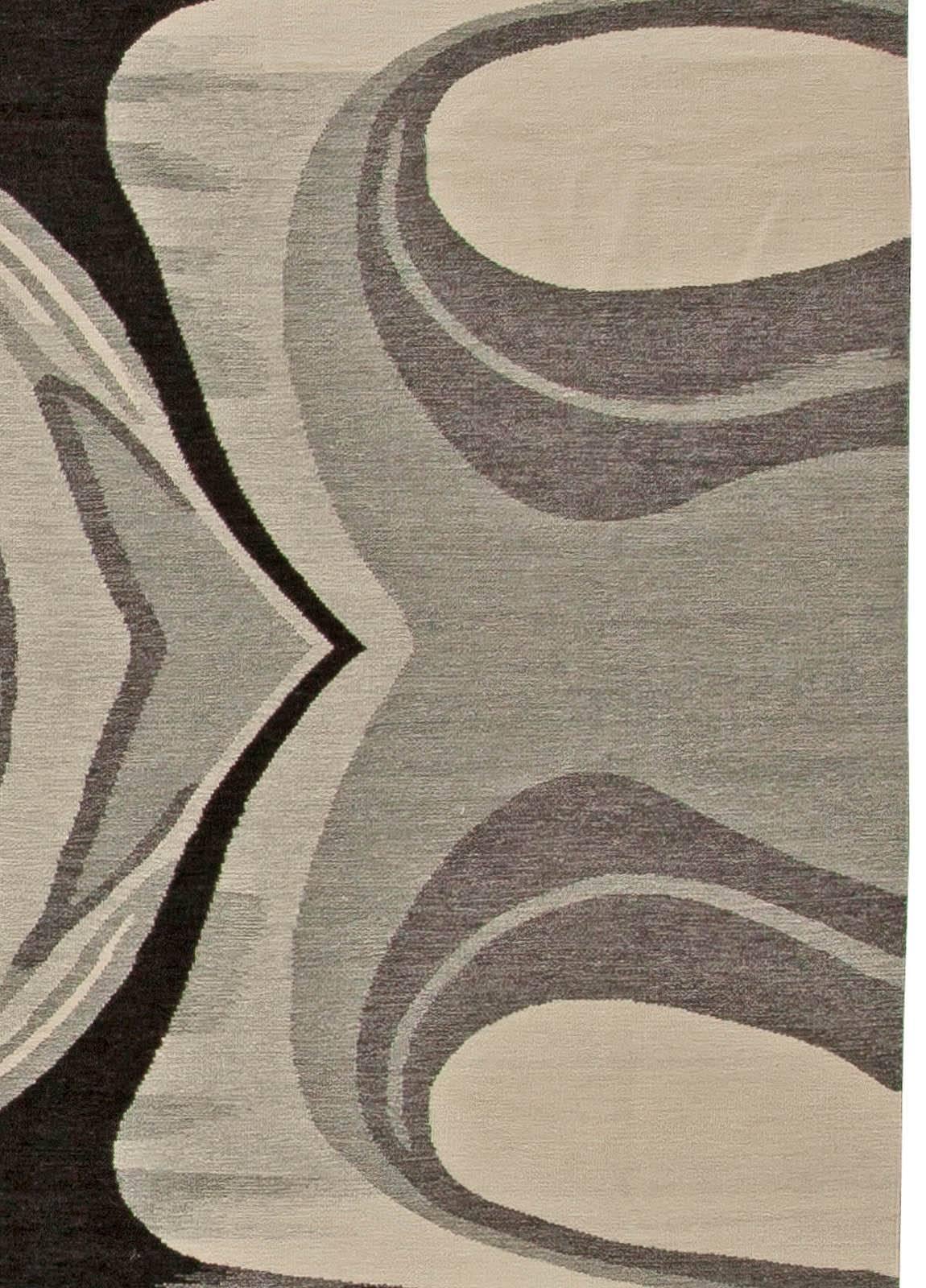 Contemporary Modern Cyclone Flat-Weave Rug in Beige and Gray by Doris Leslie Blau For Sale