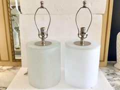 Modern Cylinder Frosted Art Glass Table Lamps, a Pair