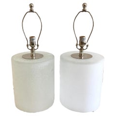 Vintage Modern Cylinder Frosted Art Glass Table Lamps, a Pair