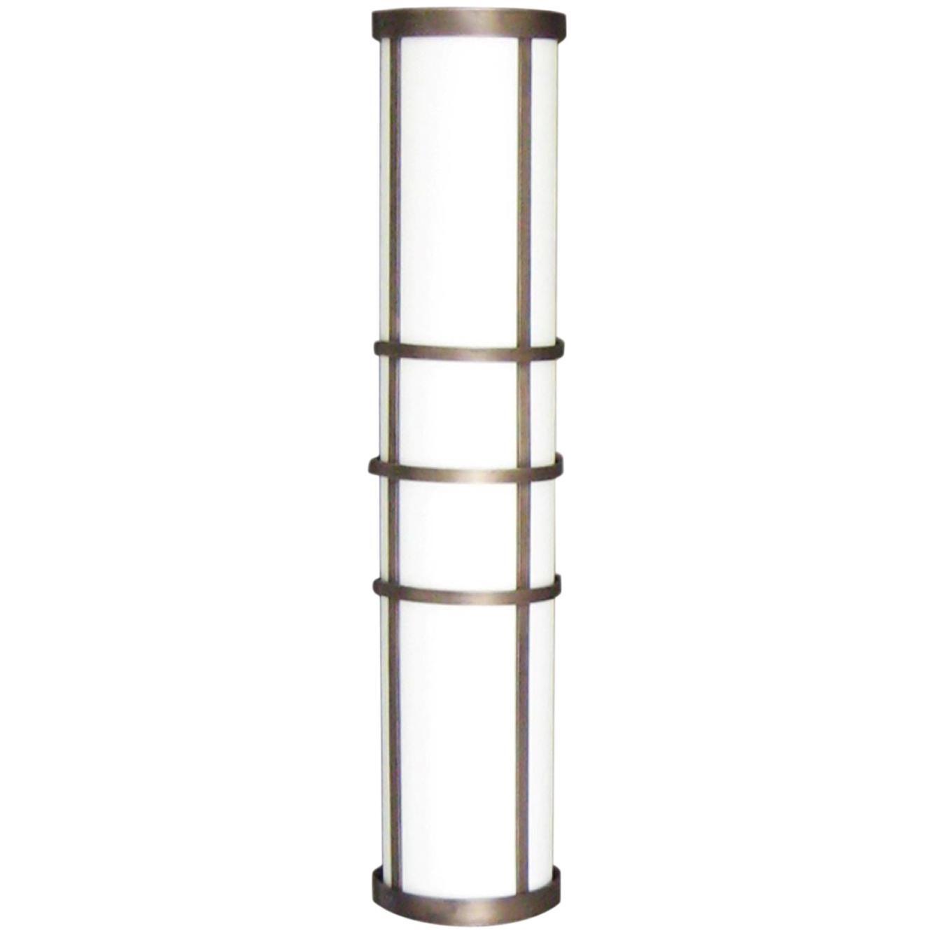 Modern Cylinder Wall Fixture Linen and Brass For Sale