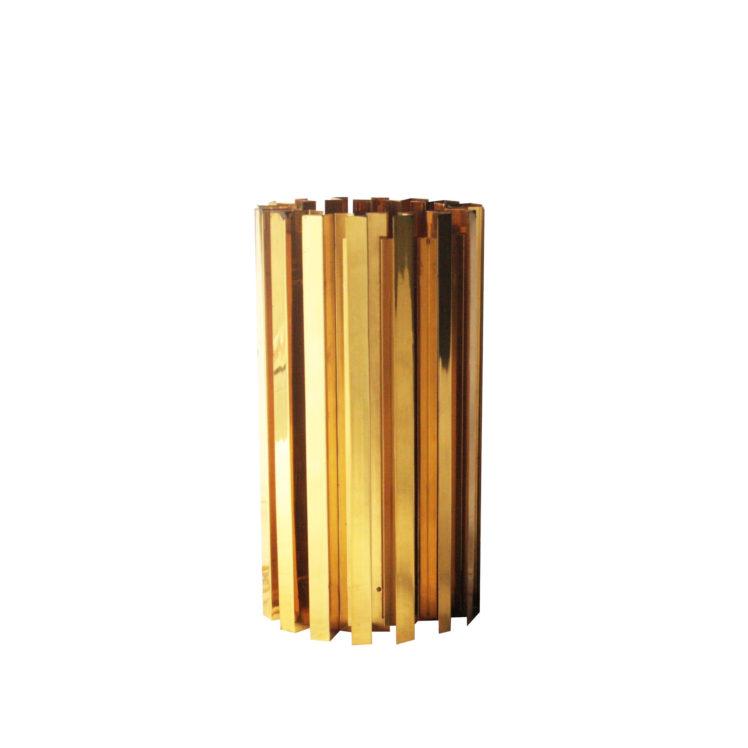 Three items available. Brass table or floor  lamp with cylindrical shape. France, 1970.