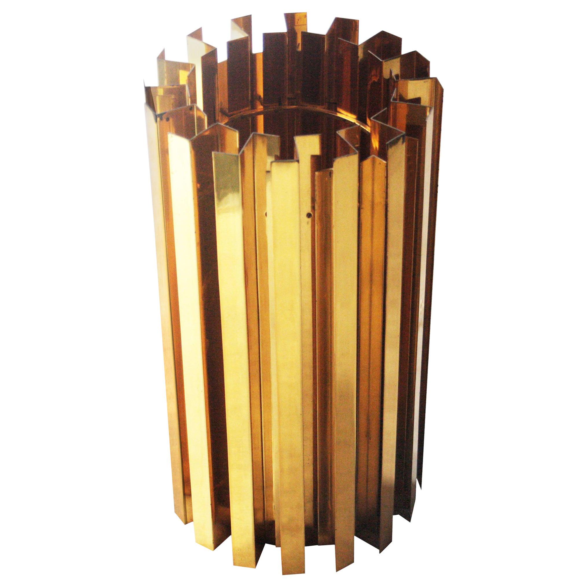 Midcentury Modern Cylindrical Brass Gold Table Floor Lamp. France, 1970
