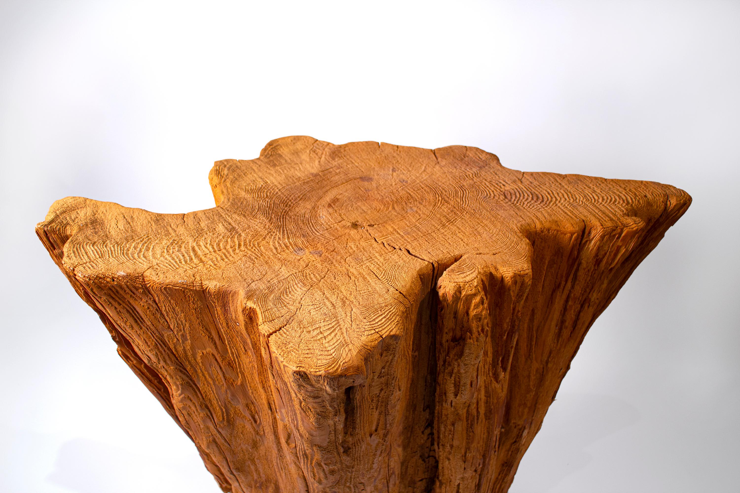 American Modern Cypress Tree Trunk Dining Table 1970s Sandblasted Organic Freeform Design