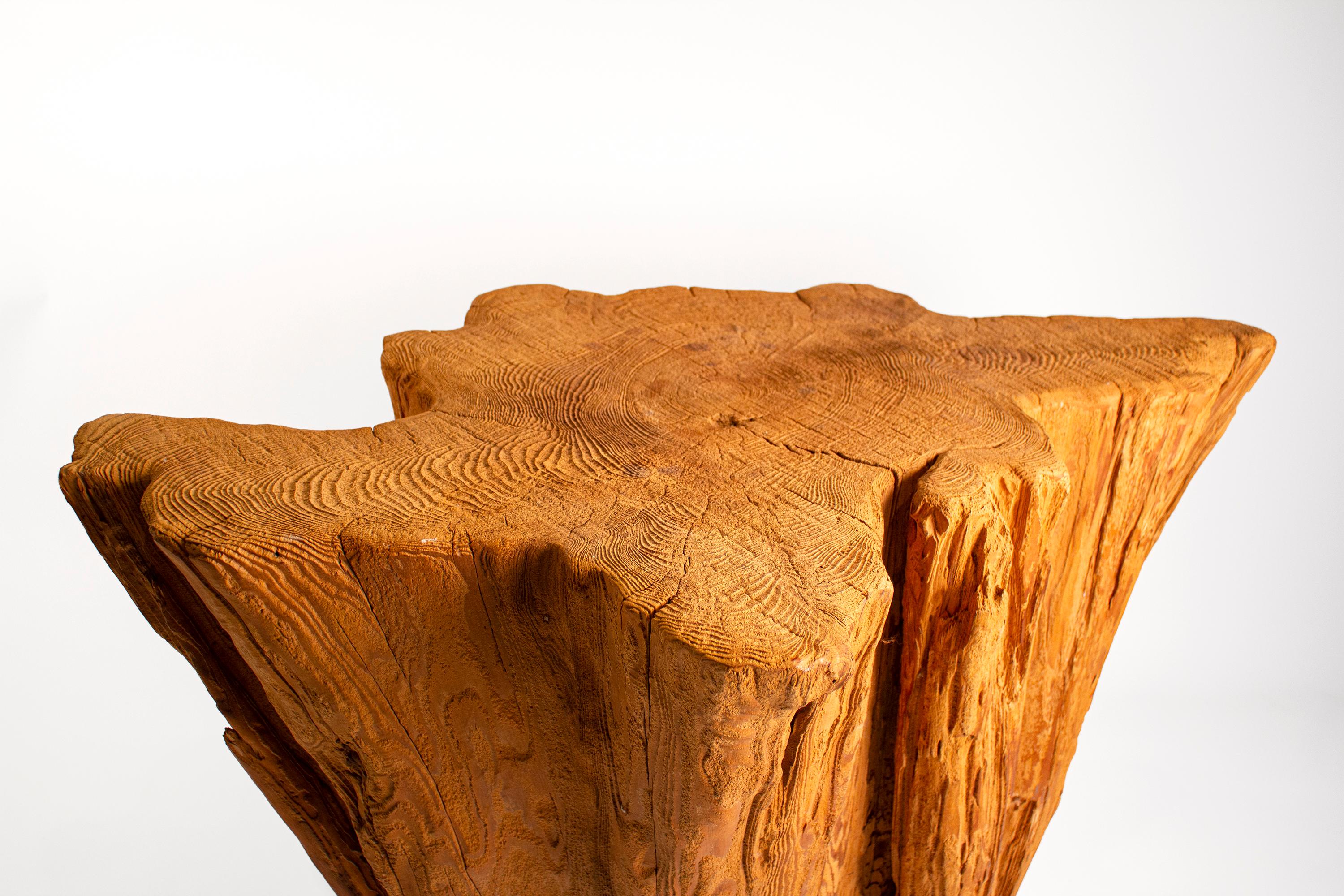 20th Century Modern Cypress Tree Trunk Dining Table 1970s Sandblasted Organic Freeform Design