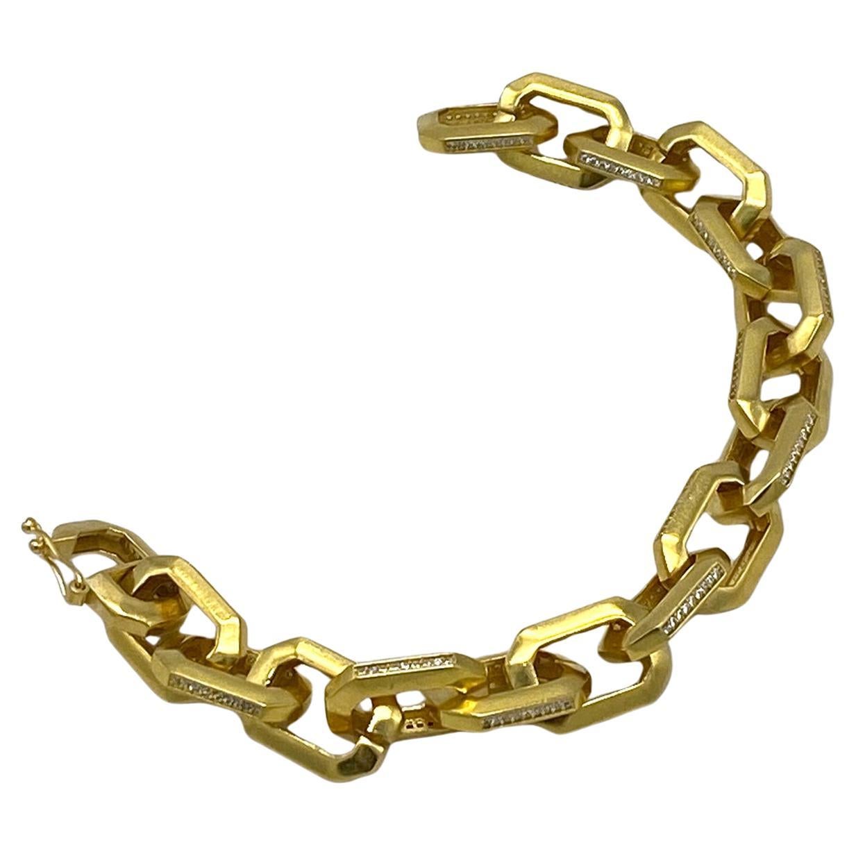 Women's or Men's Modern CZ on Gold Chain Bracelet For Sale