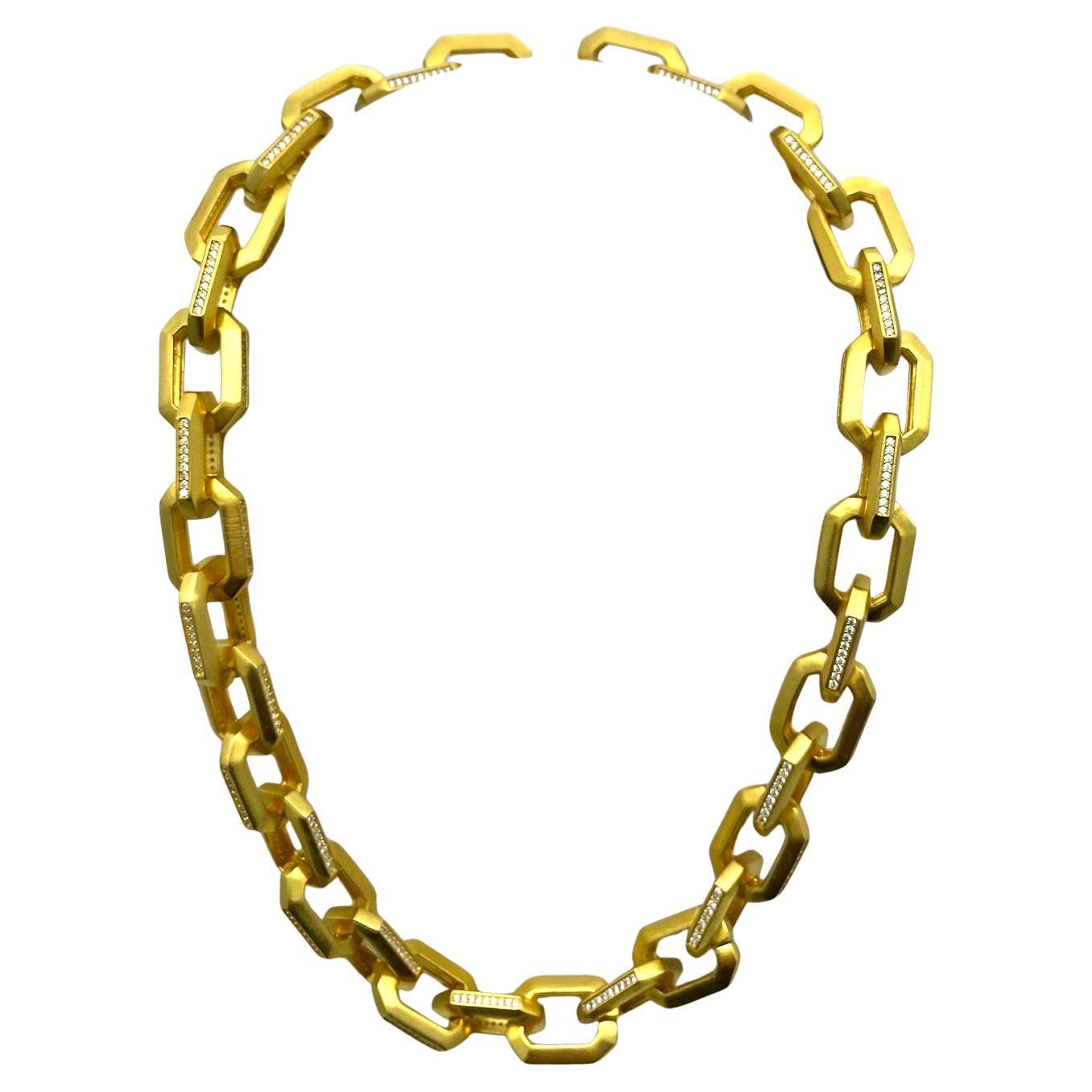 Moderno Collana moderna con catene d'oro e CZ in vendita