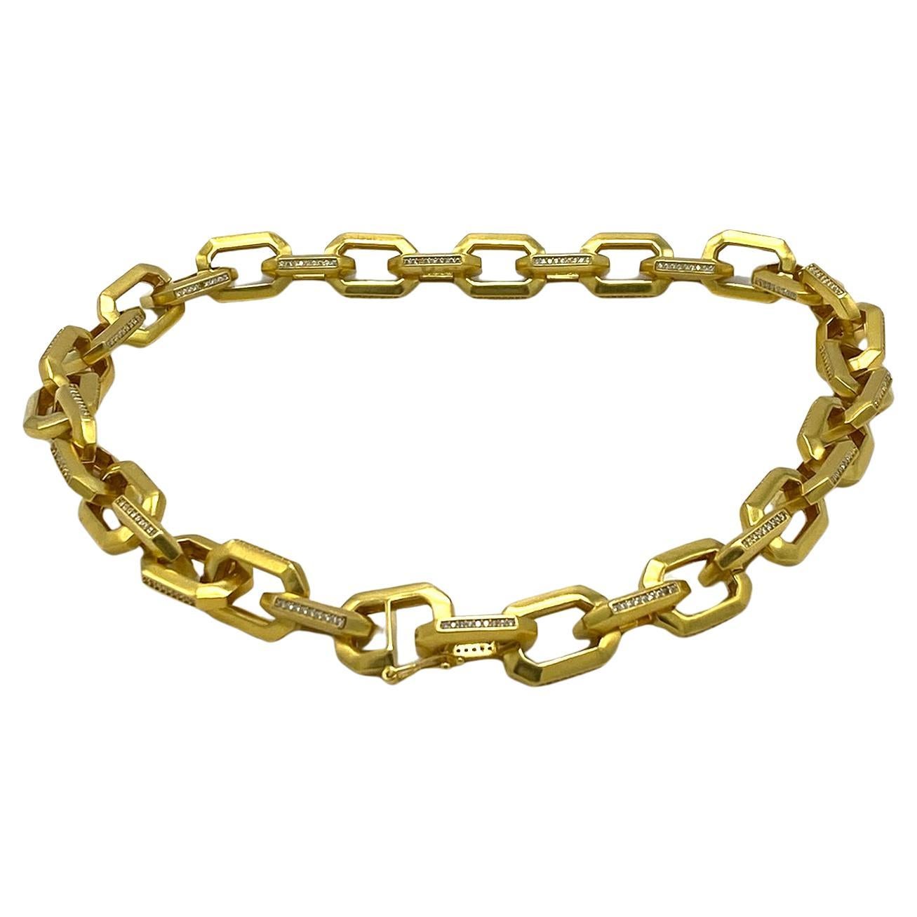 Collana moderna con catene d'oro e CZ in vendita 3