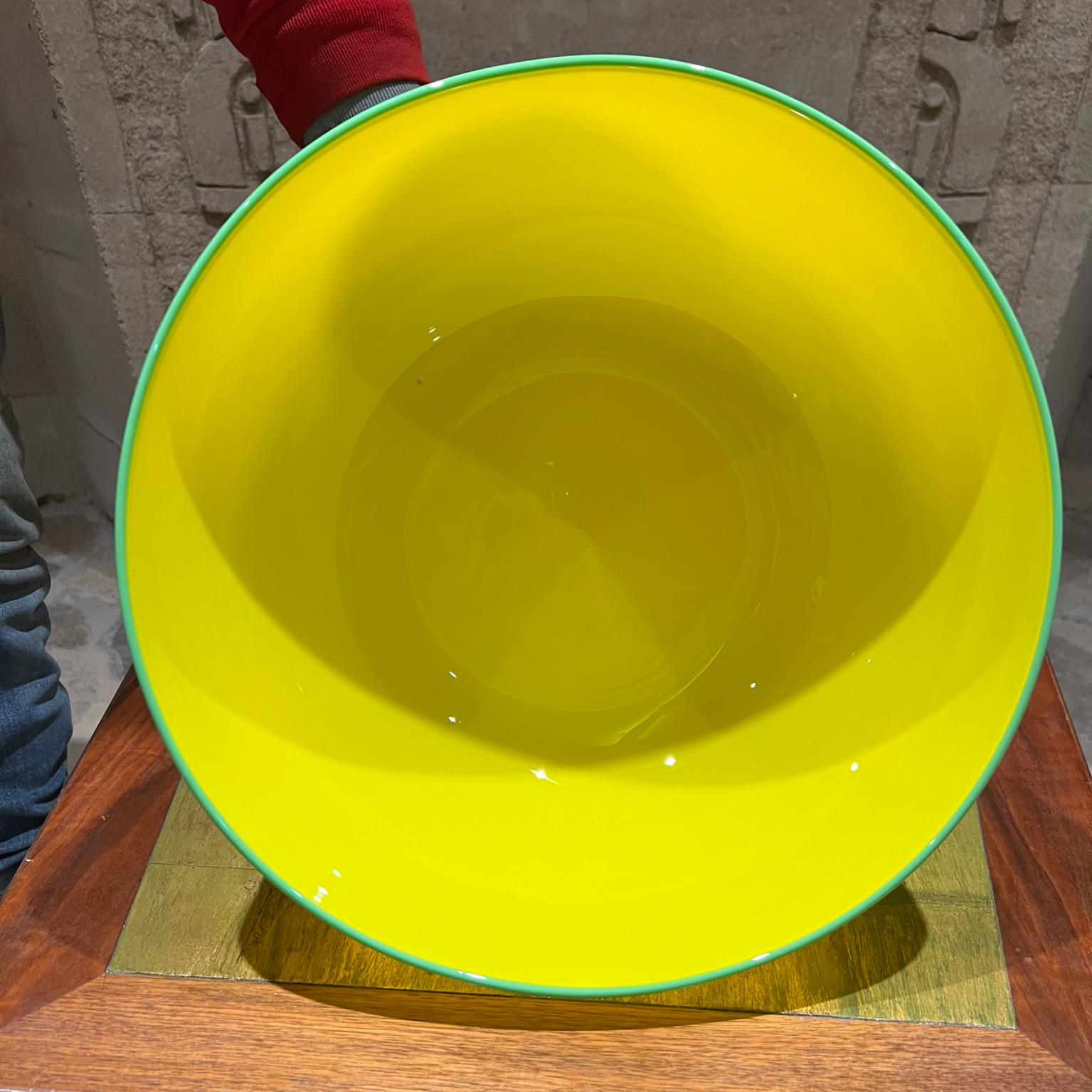 Modern Czech Art Tango Glass Yellow & Green Pedestal Art Bowl For Sale 4