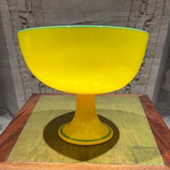 Czech Art Tango Glass Pedestal Bowl Yellow & Green