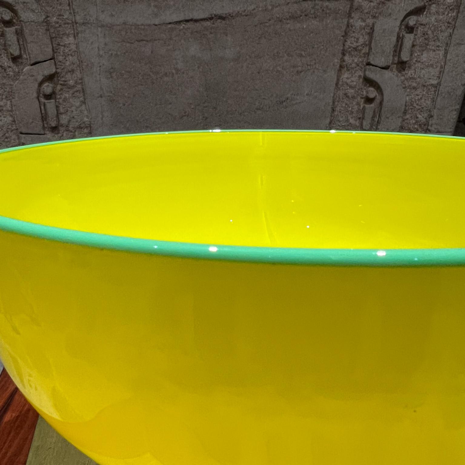Modern Czech Art Tango Glass Yellow & Green Pedestal Art Bowl In Good Condition For Sale In Chula Vista, CA