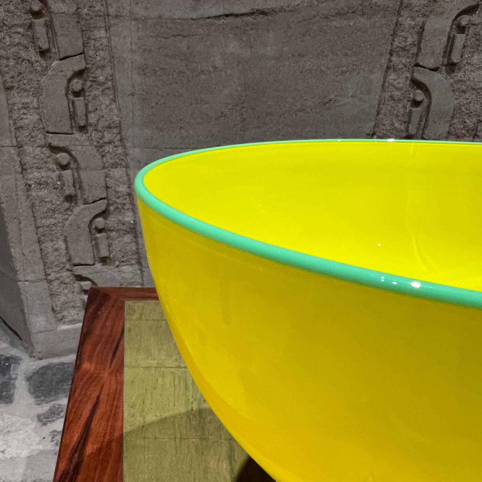 20th Century Modern Czech Art Tango Glass Yellow & Green Pedestal Art Bowl For Sale