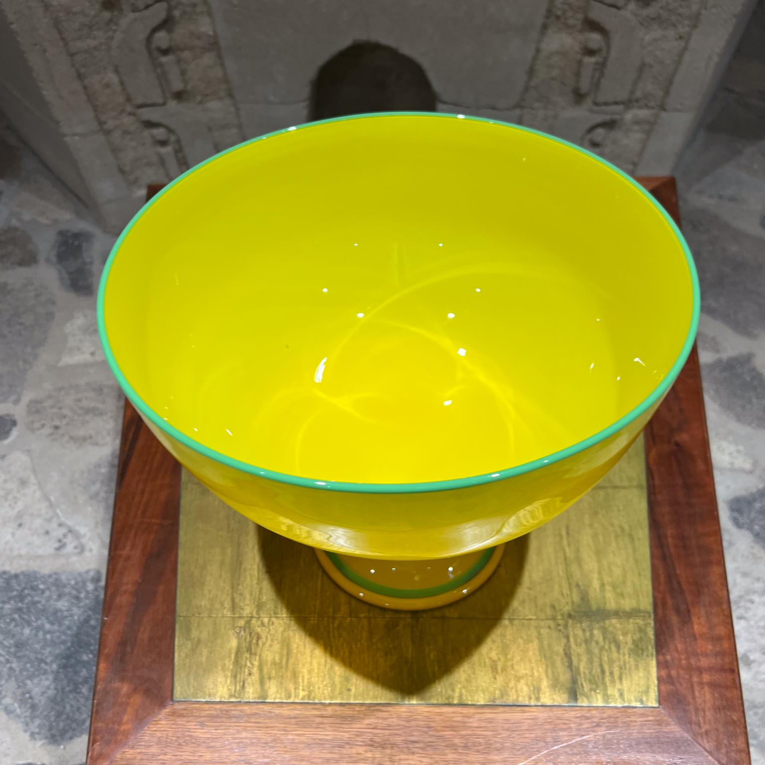 Art Glass Modern Czech Art Tango Glass Yellow & Green Pedestal Art Bowl For Sale