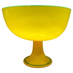 Antique Modern Czech Art Tango Glass Yellow & Green Pedestal Art Bowl