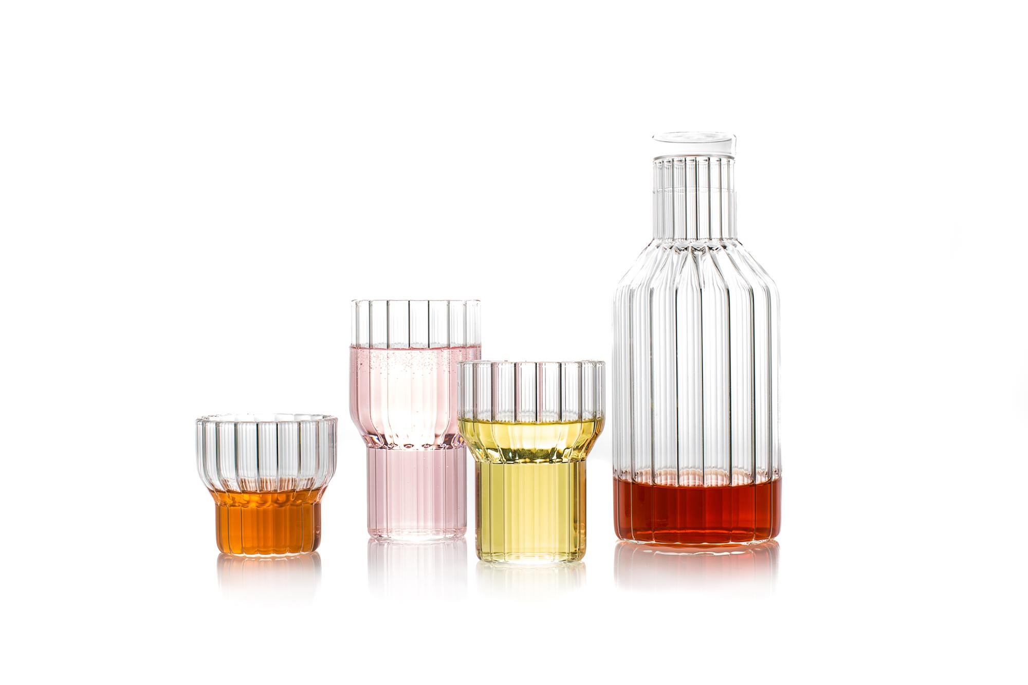 Hand-Crafted EU Clients Modern Czech Contemporary Fluted Glass Boyd Decanter & Top, in Stock
