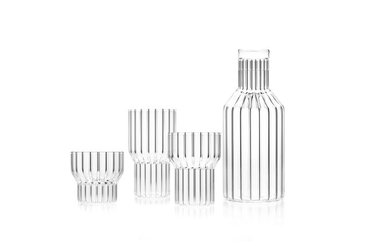 Modern Czech Clear Contemporary Fluted Glass Boyd Decanter with Top, in Stock For Sale 1