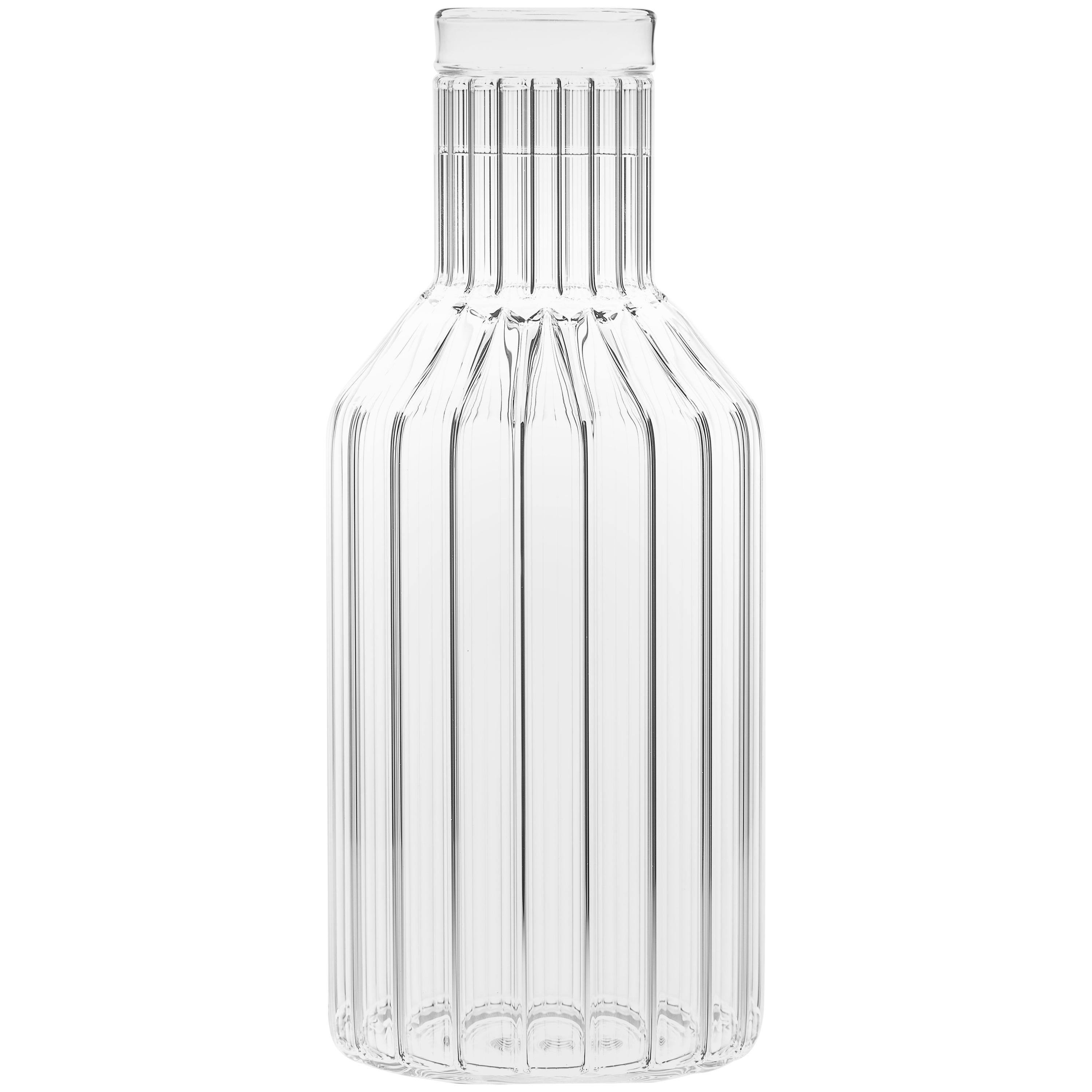 Modern Czech Clear Contemporary Fluted Glass Boyd Decanter with Top, in Stock