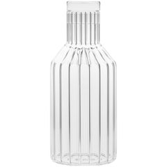 Modern Czech Clear Contemporary Fluted Glass Boyd Decanter with Top, in Stock