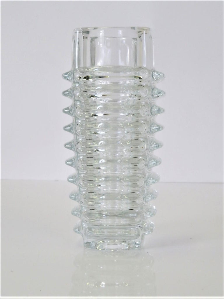 Mid-Century Modern Modern Czech Pressed Glass Vase by Frantisek Vizner for Sklo Union Rosice, 1963 For Sale