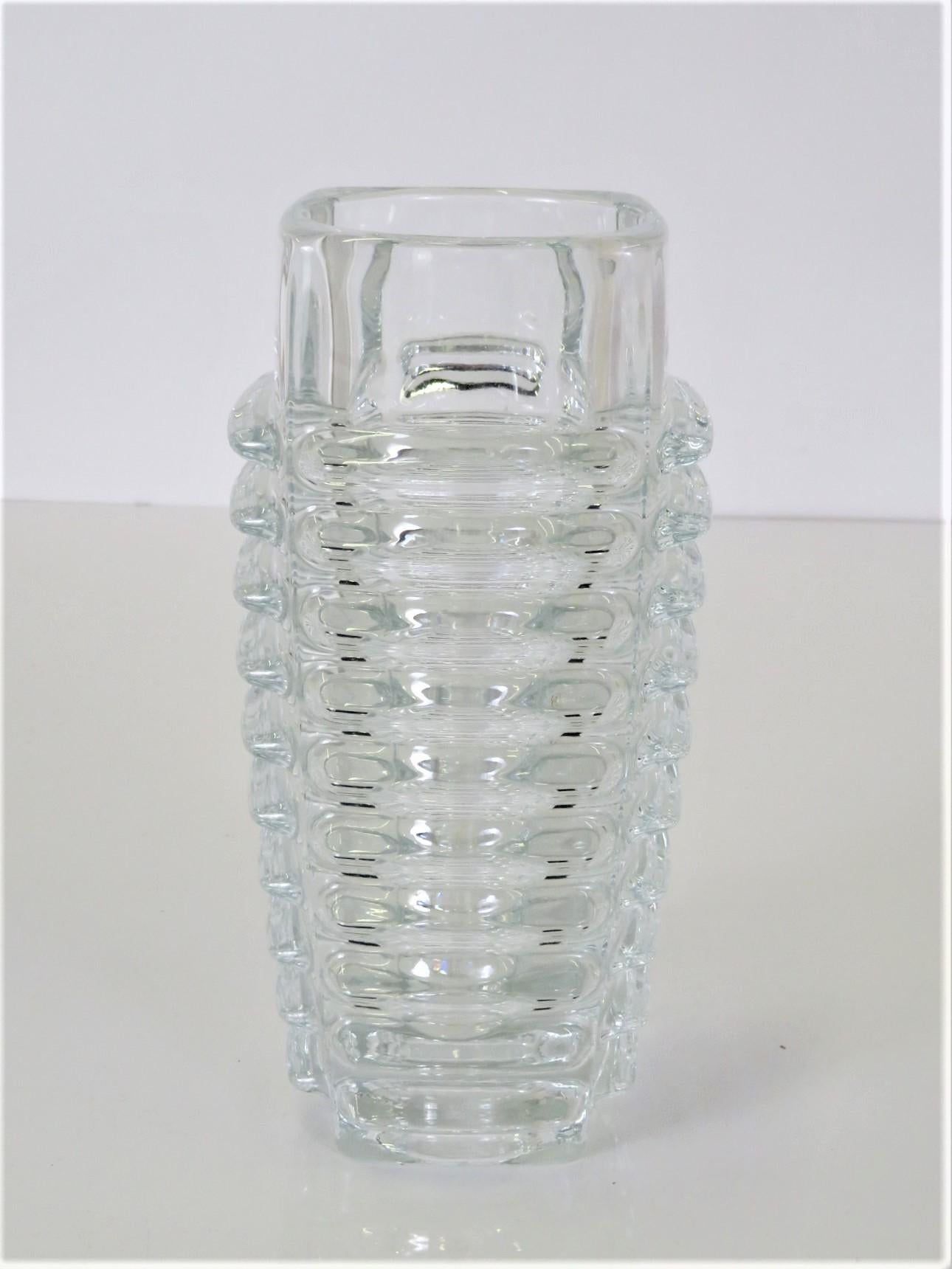 Modern Czech Pressed Glass Vase by Frantisek Vizner for Sklo Union Rosice, 1963 In Good Condition In Miami, FL