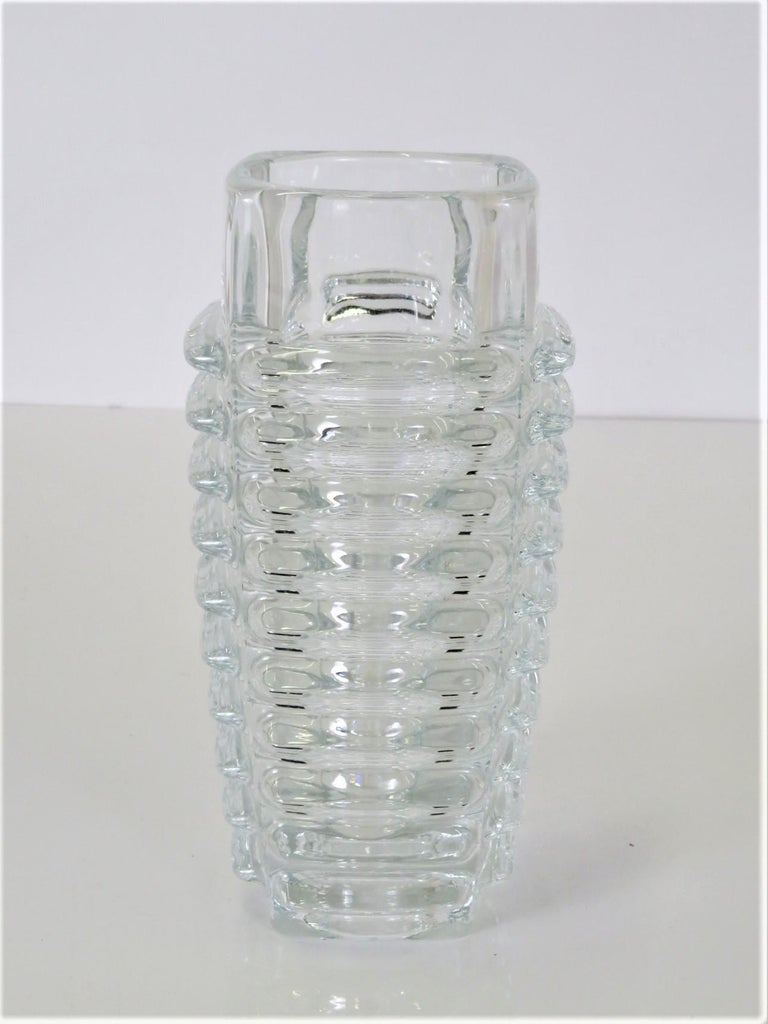 Modern Czech Pressed Glass Vase by Frantisek Vizner for Sklo Union Rosice, 1963 In Good Condition For Sale In Miami, FL