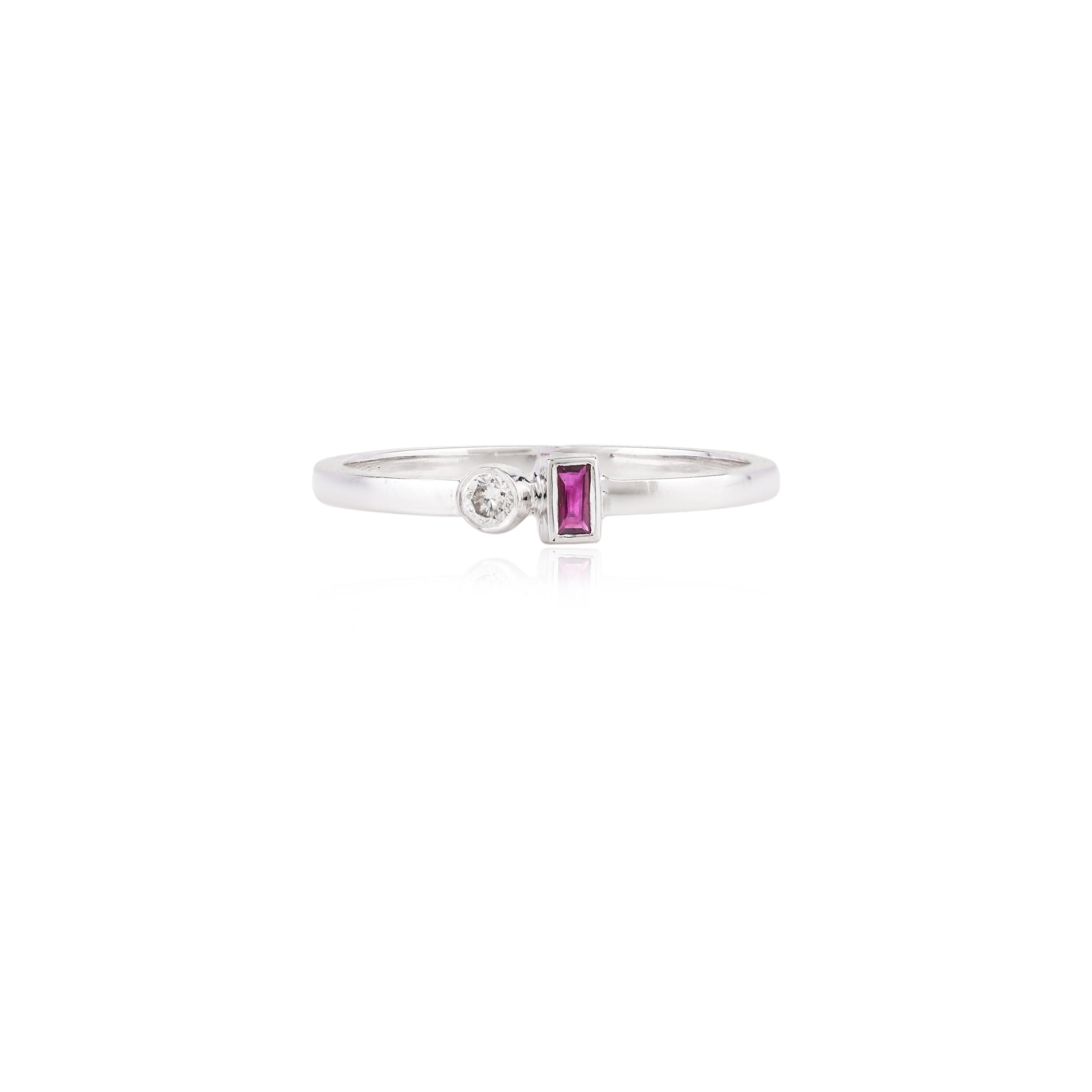 For Sale:  Modern Two Stone Ruby and Diamond Ring Gift in 14k White Gold 3