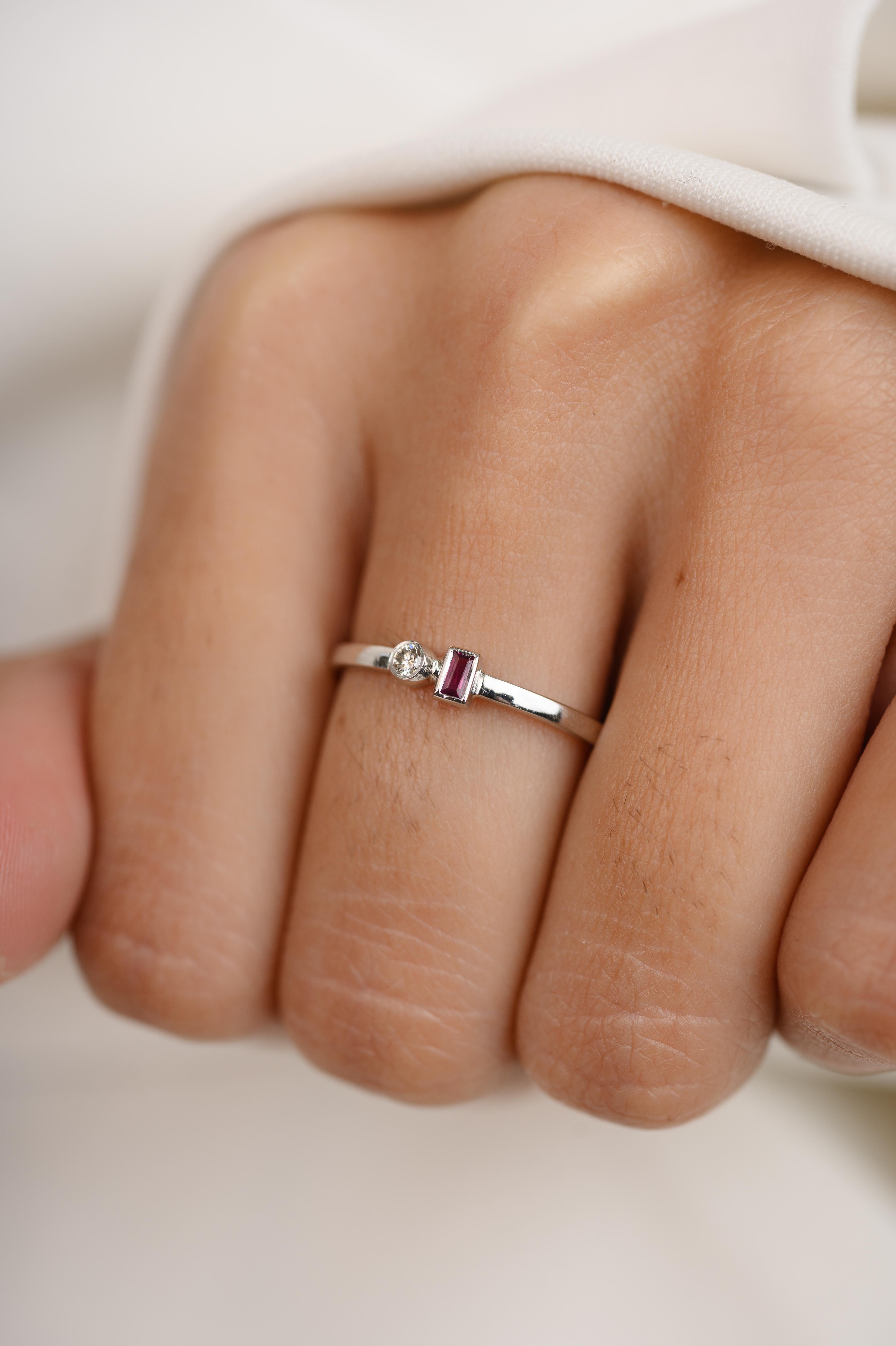 For Sale:  Modern Two Stone Ruby and Diamond Ring Gift in 14k White Gold 4