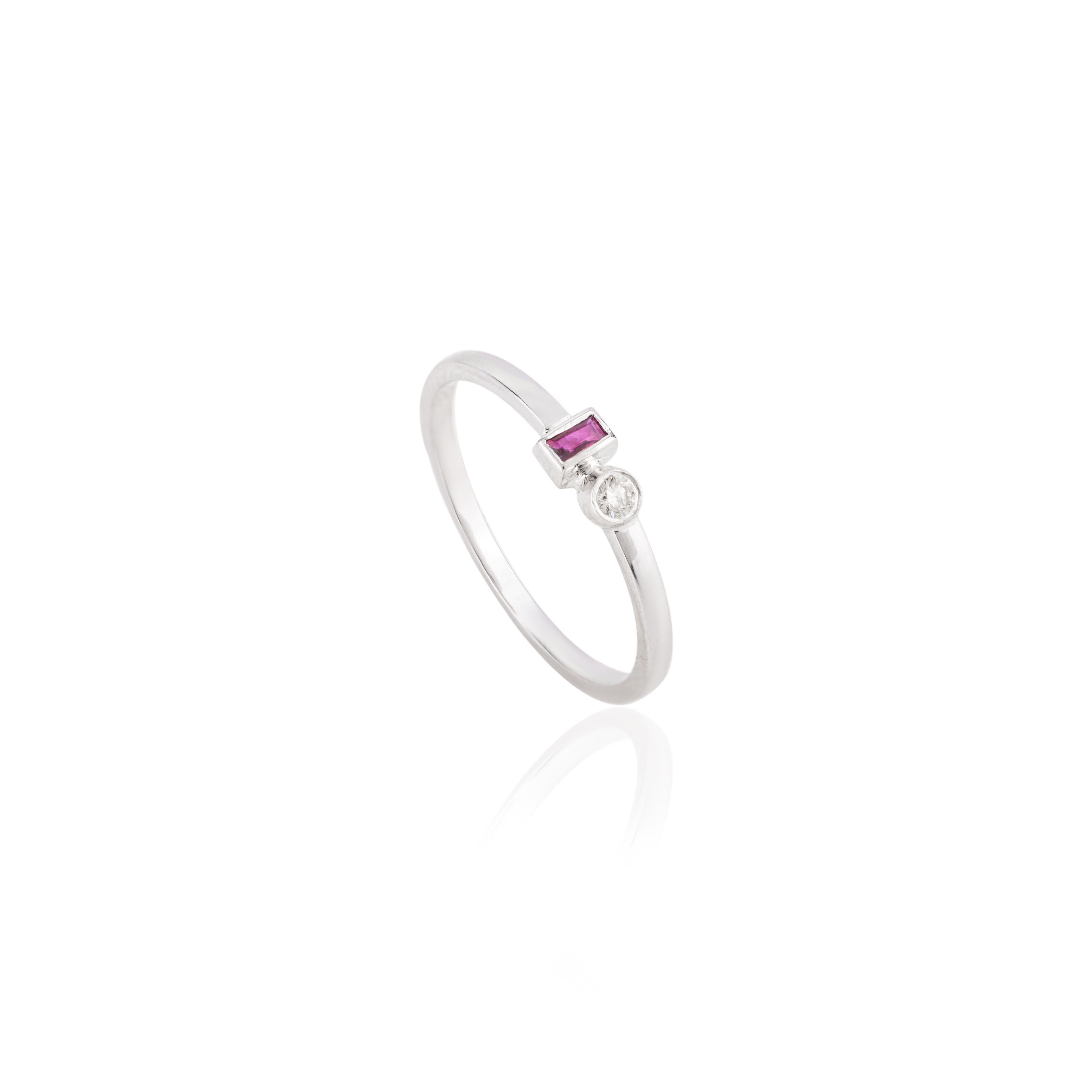 For Sale:  Modern Two Stone Ruby and Diamond Ring Gift in 14k White Gold 7