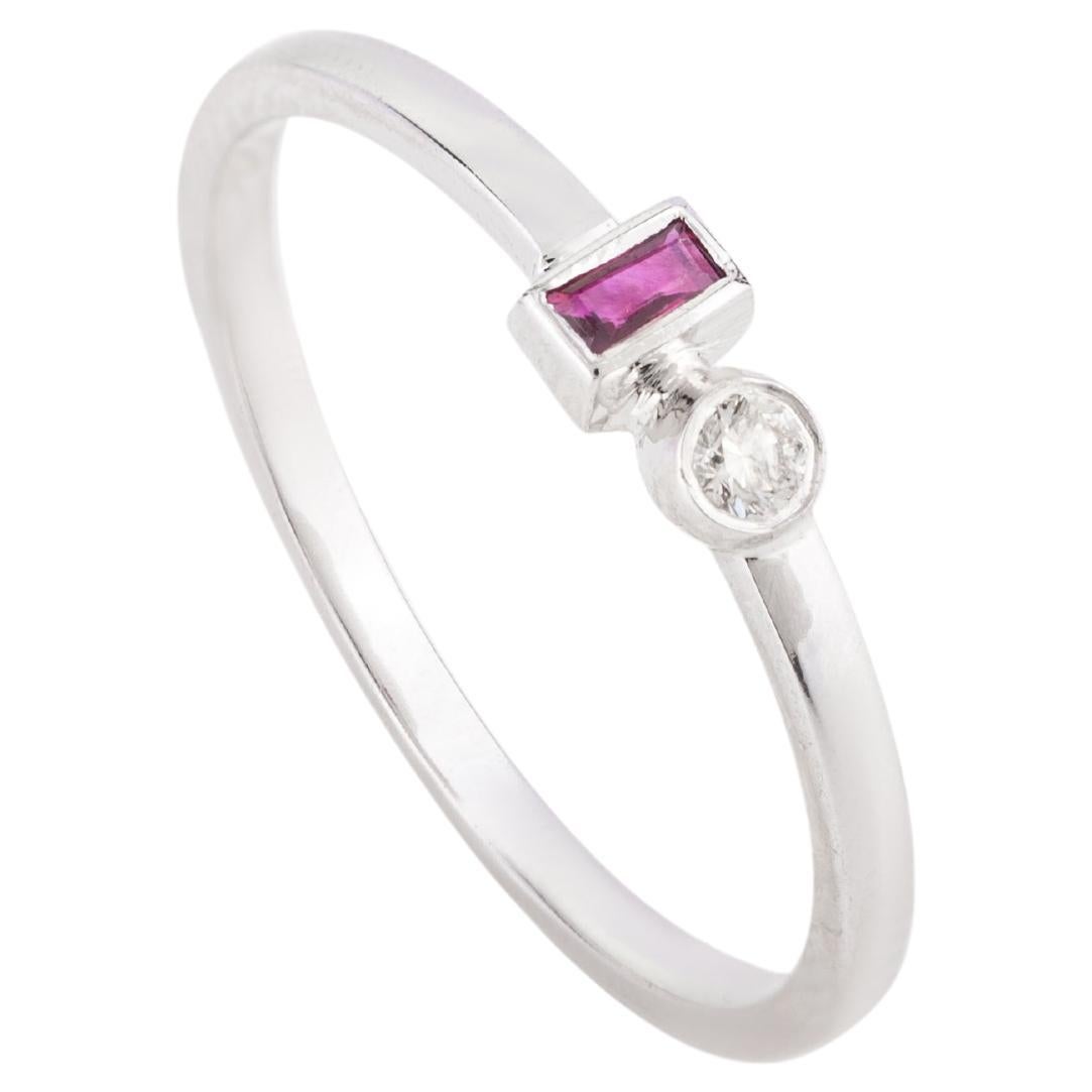 For Sale:  Modern Two Stone Ruby and Diamond Ring Gift in 14k White Gold