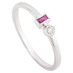Modern Two Stone Ruby and Diamond Ring Gift in 14k White Gold