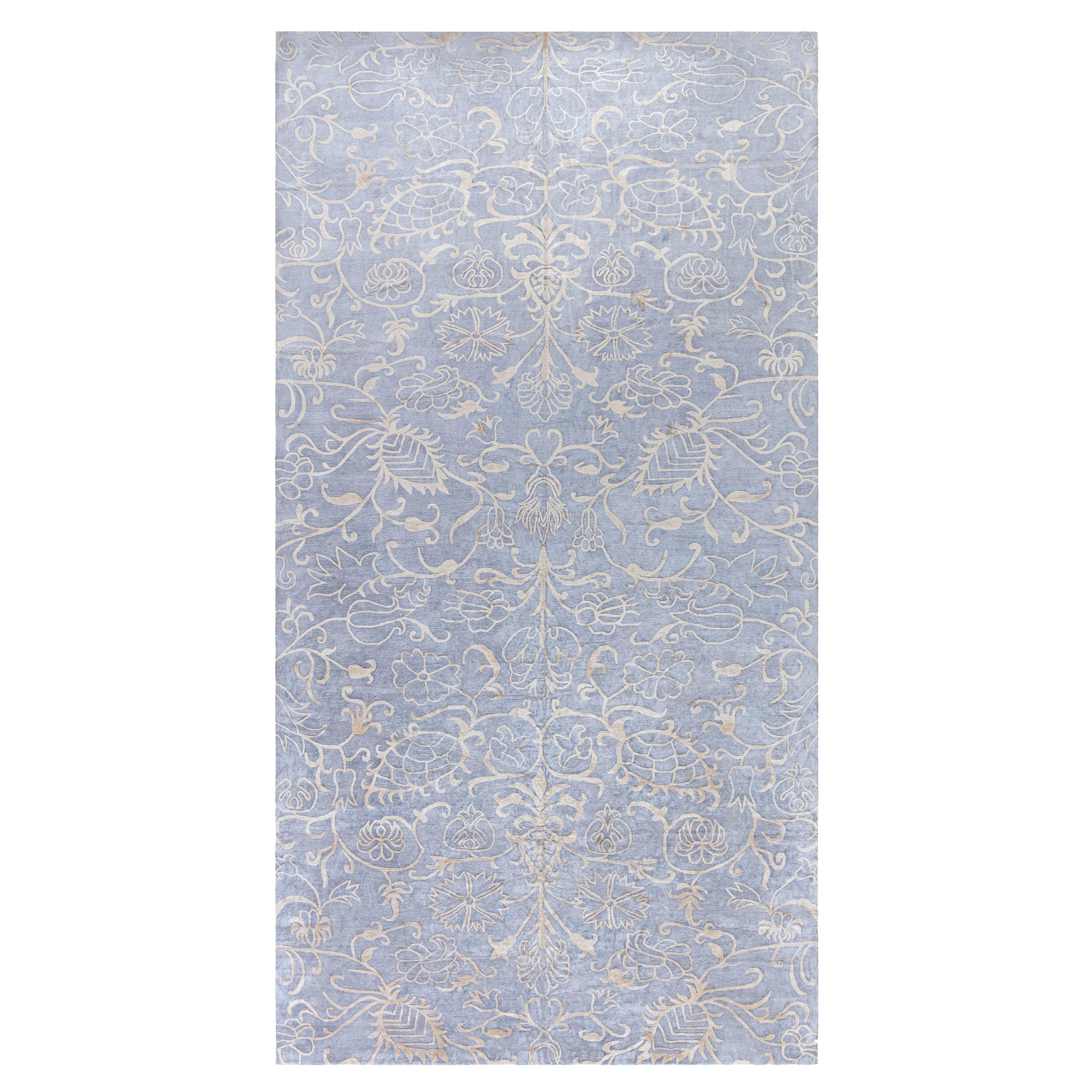 Modern Damask-Deco Wild Botanical Tibetan Wool & Silk Rug by Doris Leslie Blau